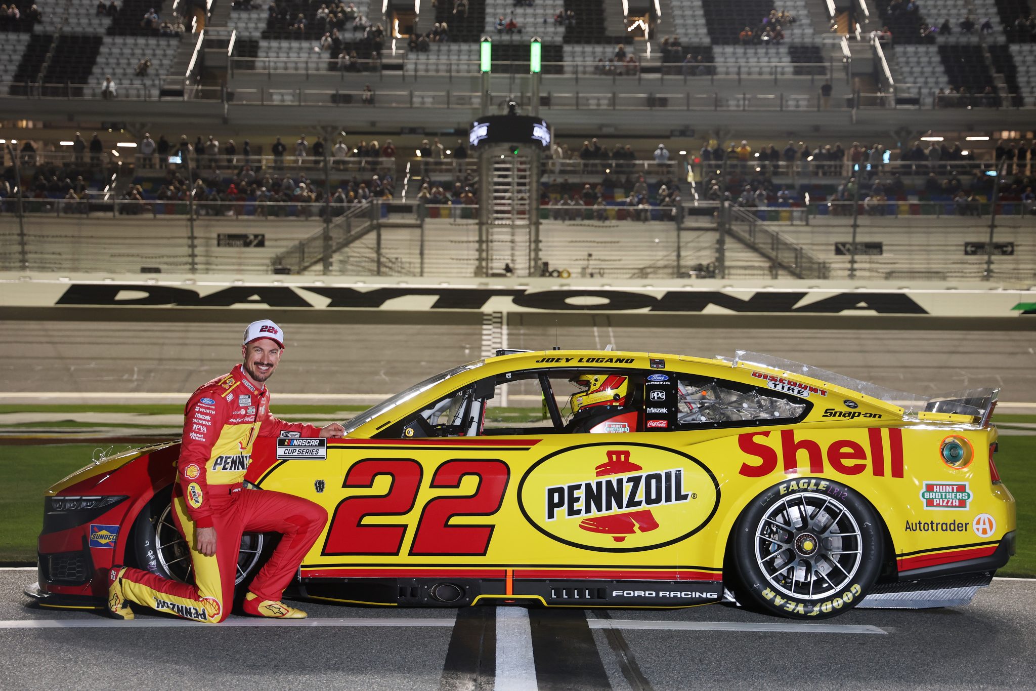 DAYTONA BEACH, FLORIDA - FEBRUARY 11: Joey Logano, driver of the #22 Shell Pennzoil Ford, poses for a photo during qualifying for the NASCAR Cup Series Daytona 500 at Daytona International Speedway on February 11, 2026 in Daytona Beach, Florida. (Photo by Chris Graythen/Getty Images) | Getty Images
