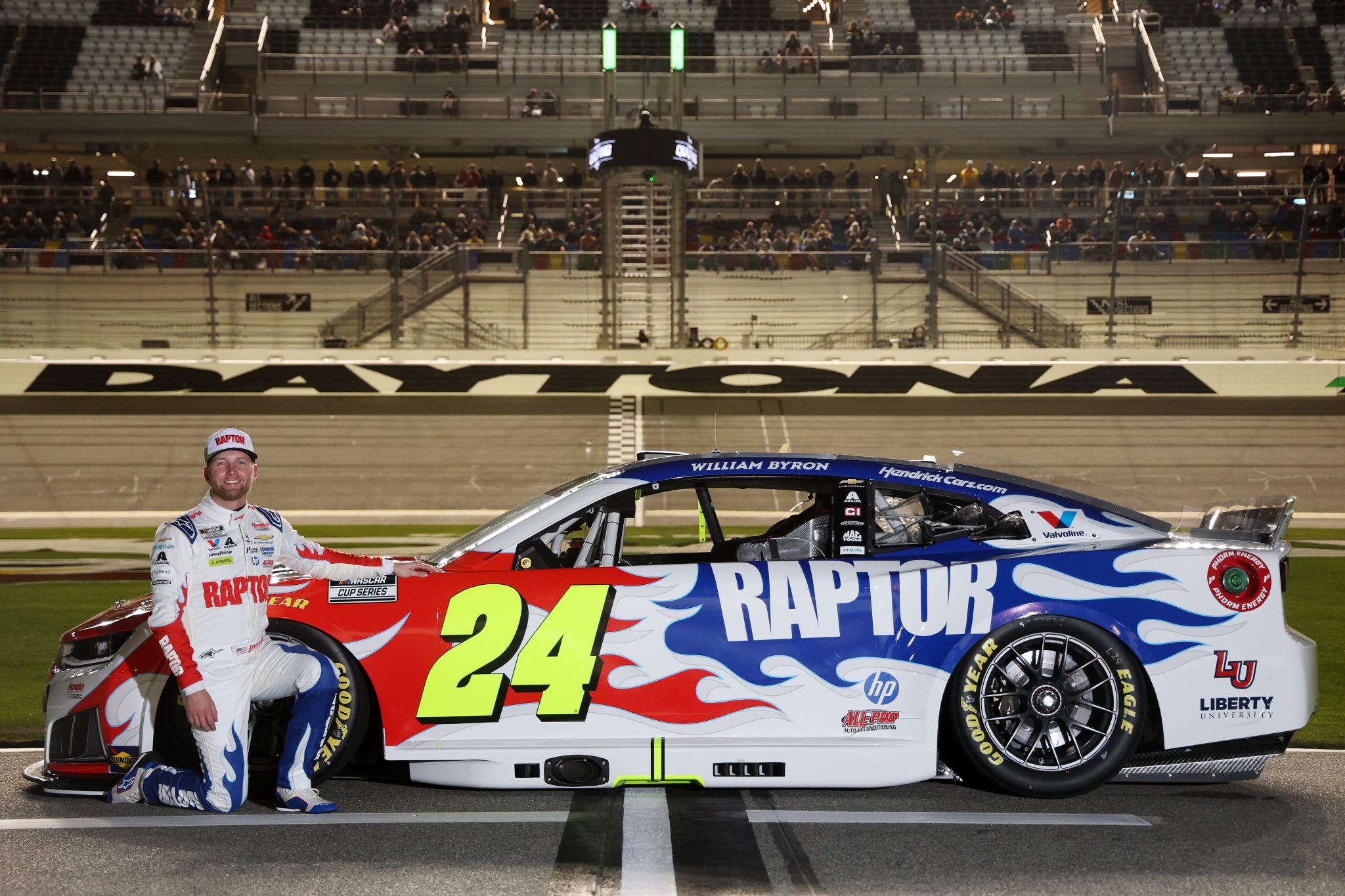 DAYTONA BEACH, FLORIDA - FEBRUARY 11: William Byron, driver of the #24 Raptor Chevrolet, poses for a photo during qualifying for the NASCAR Cup Series Daytona 500 at Daytona International Speedway on February 11, 2026 in Daytona Beach, Florida. (Photo by Chris Graythen/Getty Images) | Getty Images