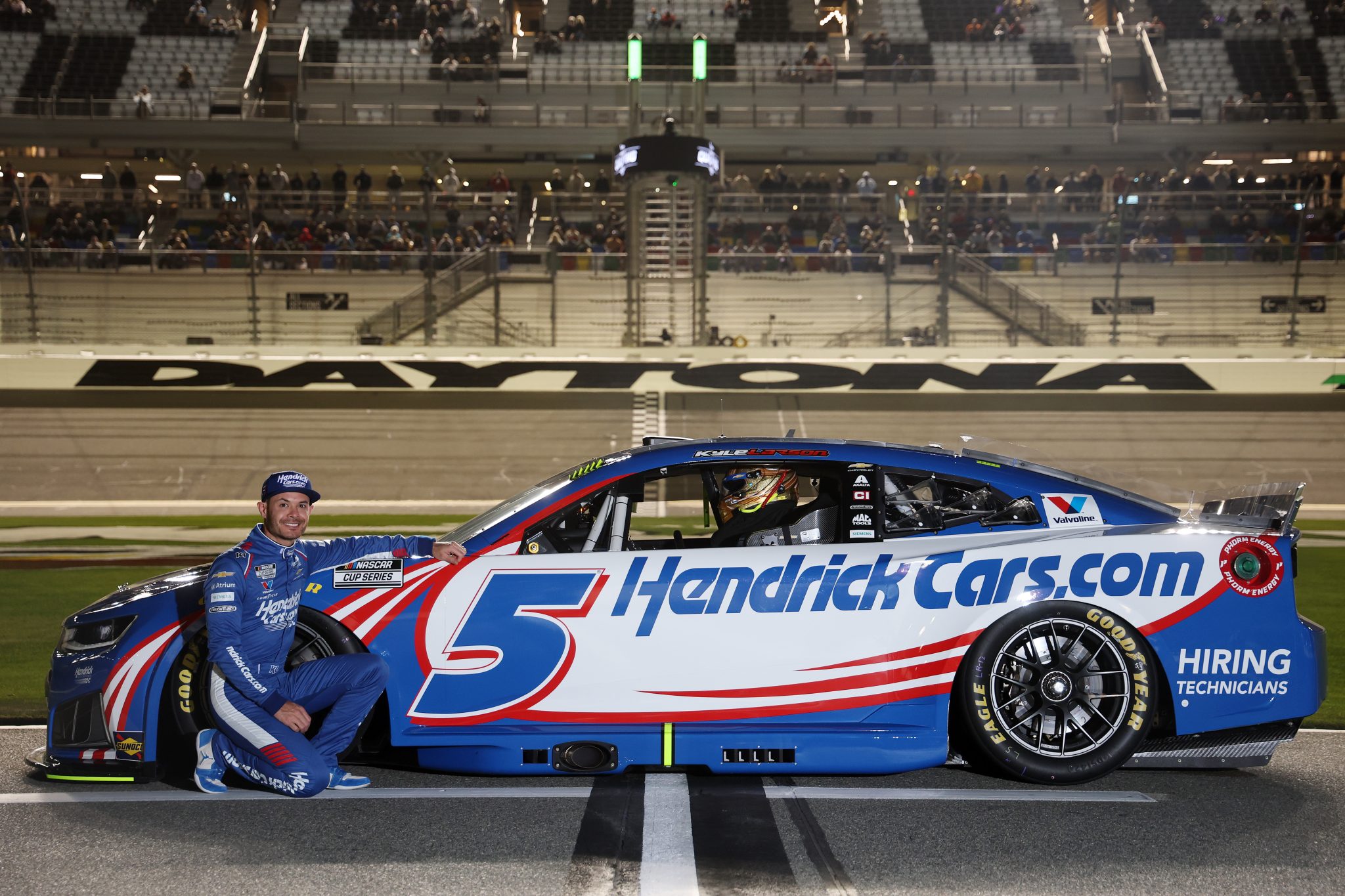 DAYTONA BEACH, FLORIDA - FEBRUARY 11: Kyle Larson, driver of the #5 HendrickCars.com Chevrolet, poses for a photo during qualifying for the NASCAR Cup Series Daytona 500 at Daytona International Speedway on February 11, 2026 in Daytona Beach, Florida. (Photo by Chris Graythen/Getty Images) | Getty Images