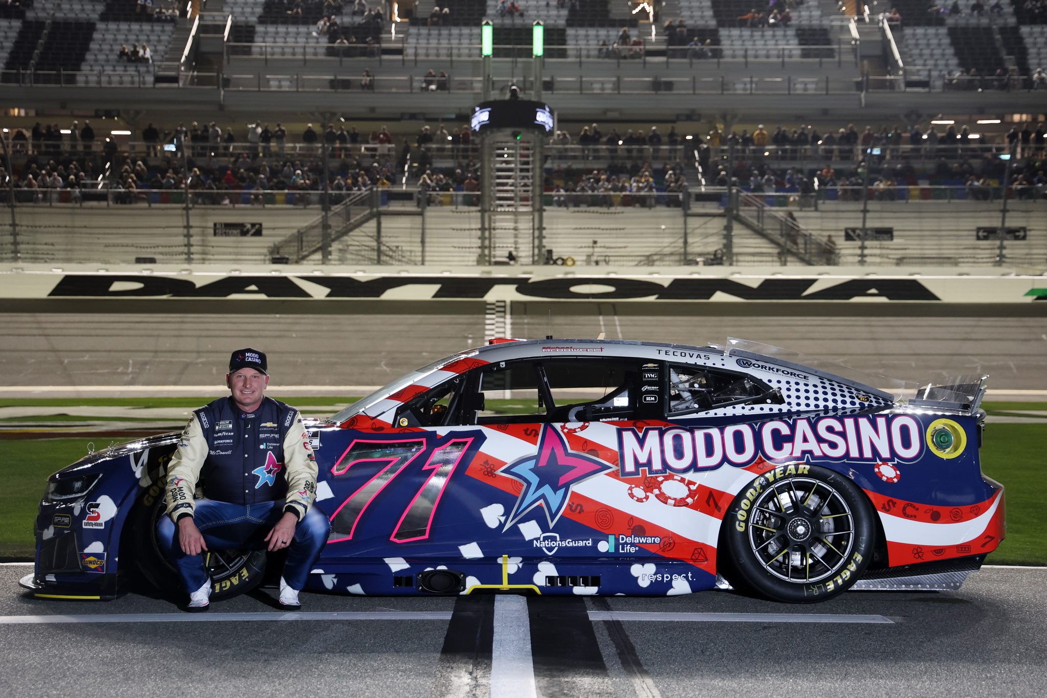 DAYTONA BEACH, FLORIDA - FEBRUARY 11: Michael McDowell, driver of the #71 Modo Casino Chevrolet, poses for a photo during qualifying for the NASCAR Cup Series Daytona 500 at Daytona International Speedway on February 11, 2026 in Daytona Beach, Florida. (Photo by Chris Graythen/Getty Images) | Getty Images