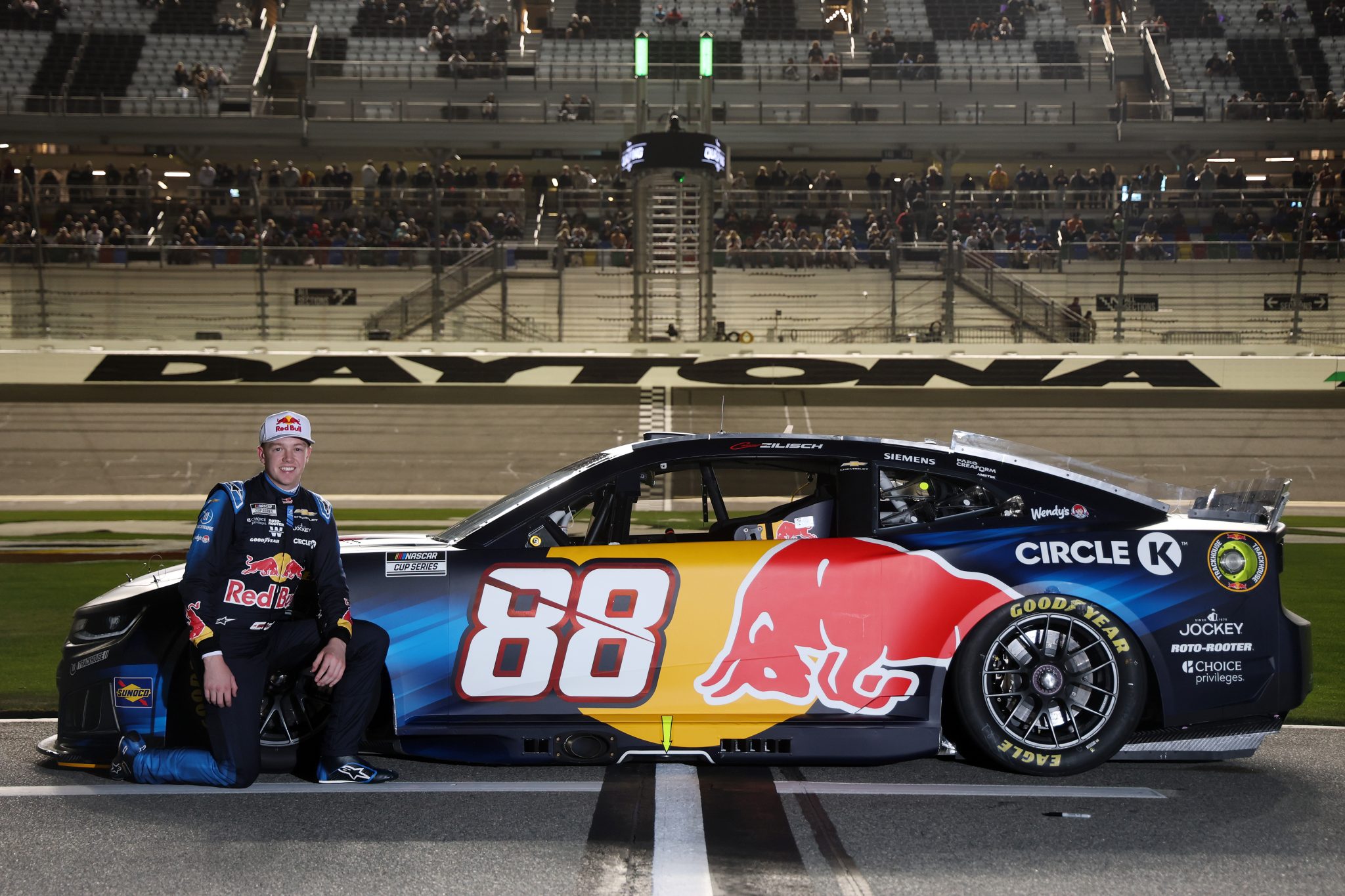 DAYTONA BEACH, FLORIDA - FEBRUARY 11: Connor Zilisch, driver of the #88 Red Bull Chevrolet, poses for a photo during qualifying for the NASCAR Cup Series Daytona 500 at Daytona International Speedway on February 11, 2026 in Daytona Beach, Florida. (Photo by Chris Graythen/Getty Images) | Getty Images