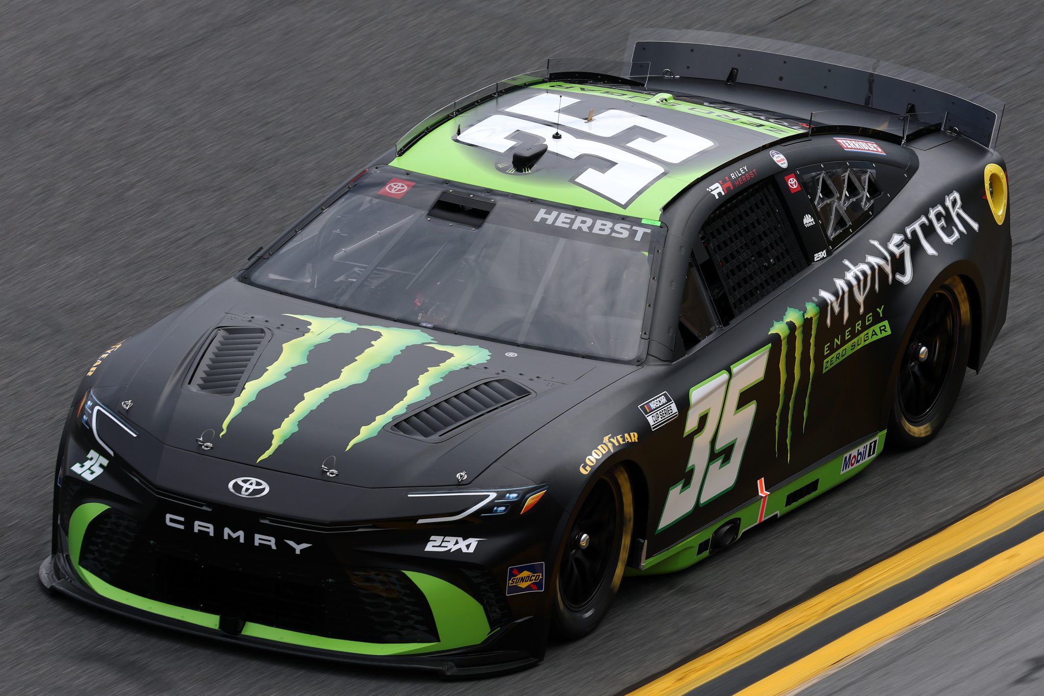 DAYTONA BEACH, FLORIDA - FEBRUARY 11: Riley Herbst, driver of the #35 Monster Energy Zero Sugar Toyota, drives during practice for the NASCAR Cup Series Daytona 500 at Daytona International Speedway on February 11, 2026 in Daytona Beach, Florida. (Photo by Chris Graythen/Getty Images) | Getty Images