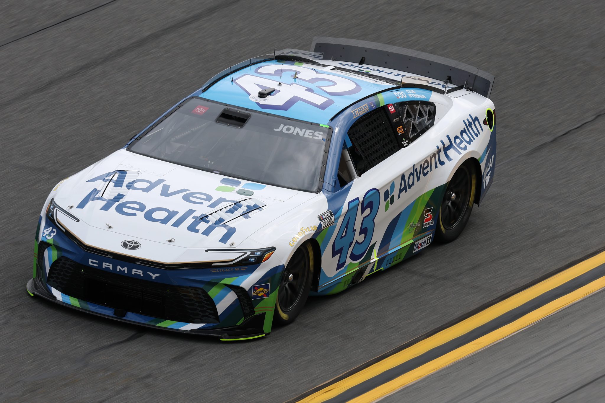DAYTONA BEACH, FLORIDA - FEBRUARY 11: Erik Jones, driver of the #43 AdventHealth Toyota, drives during practice for the NASCAR Cup Series Daytona 500 at Daytona International Speedway on February 11, 2026 in Daytona Beach, Florida. (Photo by Chris Graythen/Getty Images) | Getty Images