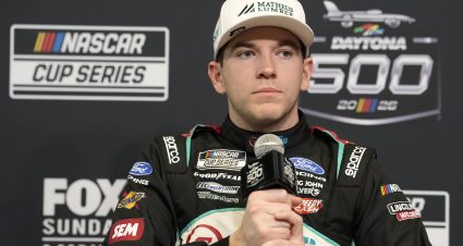 DAYTONA BEACH, FLORIDA - FEBRUARY 11: Chandler Smith, driver of the #36 Quick Tie/Matheus Lumber Ford, speaks to the media during Media Day for the NASCAR Cup Series Daytona 500 at Daytona International Speedway on February 11, 2026 in Daytona Beach, Florida. (Photo by Patrick McDermott/Getty Images) | Getty Images