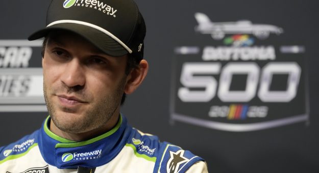 DAYTONA BEACH, FLORIDA - FEBRUARY 11: Daniel Suarez, driver of the #7 Freeway Insurance Chevrolet, speaks to the media during Media Day for the NASCAR Cup Series Daytona 500 at Daytona International Speedway on February 11, 2026 in Daytona Beach, Florida. (Photo by Patrick McDermott/Getty Images) | Getty Images