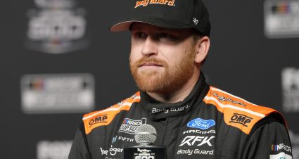 DAYTONA BEACH, FLORIDA - FEBRUARY 11: Chris Buescher, driver of the #17 Body Guard Ford, speaks to the media during Media Day for the NASCAR Cup Series Daytona 500 at Daytona International Speedway on February 11, 2026 in Daytona Beach, Florida. (Photo by Patrick McDermott/Getty Images) | Getty Images