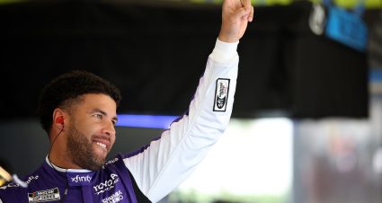 DAYTONA BEACH, FLORIDA - FEBRUARY 11: Bubba Wallace, driver of the #23 Xfinity Toyota, gestures in the garage area during practice for the NASCAR Cup Series Daytona 500 at Daytona International Speedway on February 11, 2026 in Daytona Beach, Florida. (Photo by James Gilbert/Getty Images) | Getty Images
