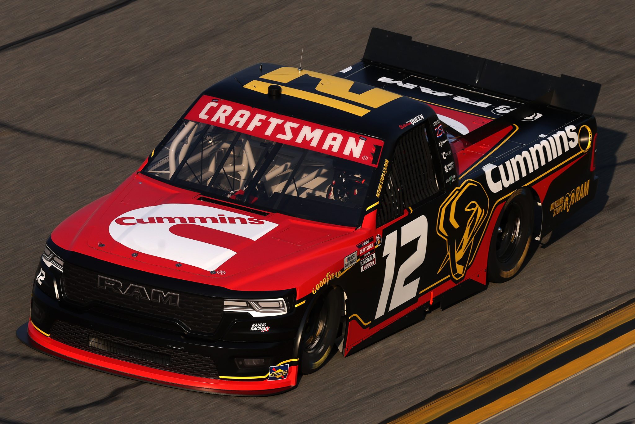 DAYTONA BEACH, FLORIDA - FEBRUARY 12: Brenden Queen, driver of the #12 Cummins RAM, drives during Duel 1 for the NASCAR Cup Series Daytona 500 at Daytona at Daytona International Speedway on February 12, 2026 in Daytona Beach, Florida. (Photo by Chris Graythen/Getty Images) | Getty Images