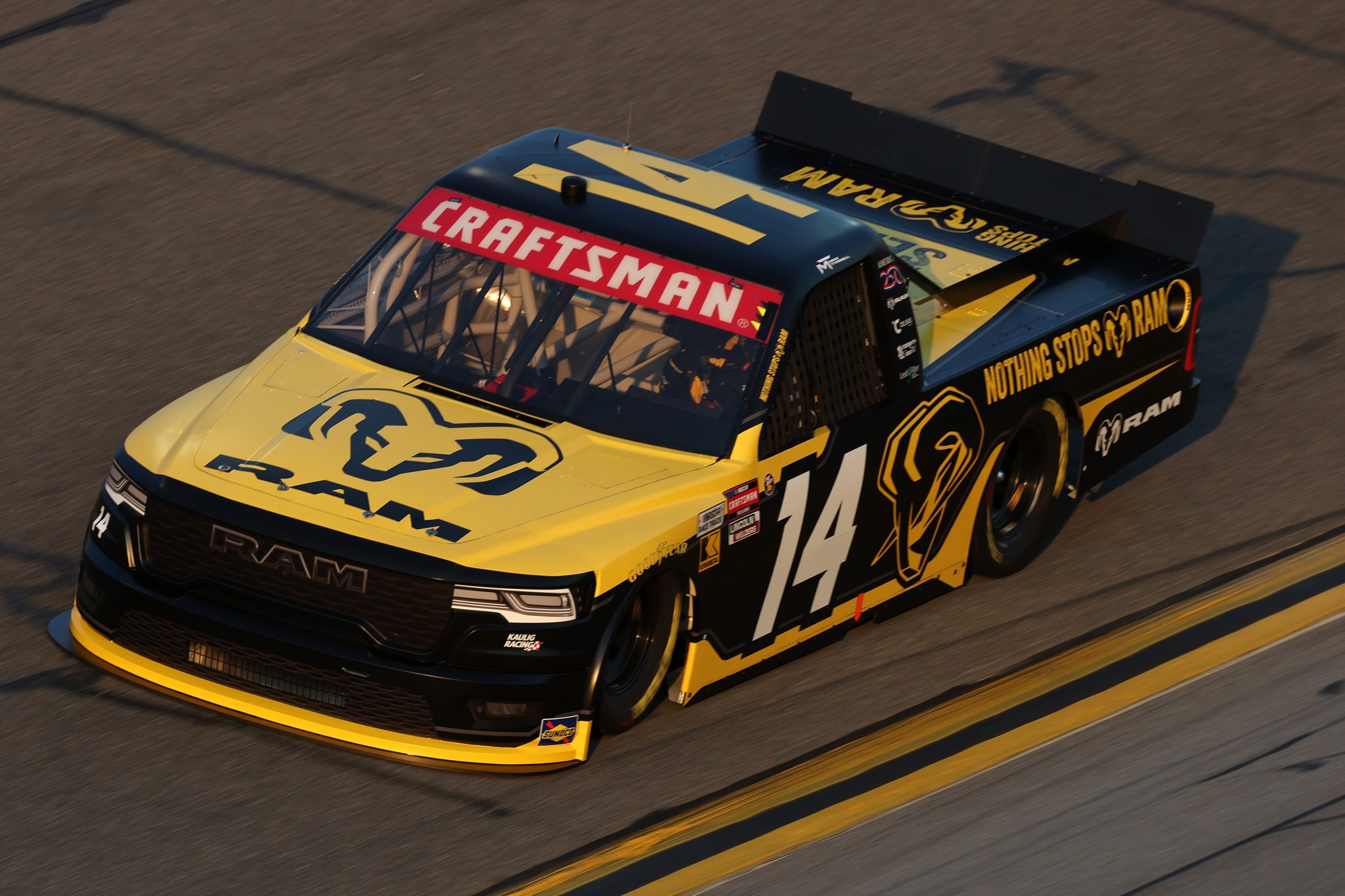 DAYTONA BEACH, FLORIDA - FEBRUARY 12: Mini Tyrrell, driver of the #14 Ram RAM, drives during Duel 1 for the NASCAR Cup Series Daytona 500 at Daytona at Daytona International Speedway on February 12, 2026 in Daytona Beach, Florida. (Photo by Chris Graythen/Getty Images) | Getty Images