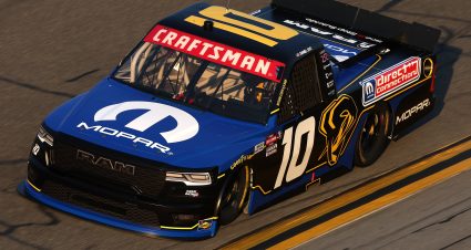 DAYTONA BEACH, FLORIDA - FEBRUARY 12: Daniel Dye, driver of the #10 Mopar RAM, drives during Duel 1 for the NASCAR Cup Series Daytona 500 at Daytona at Daytona International Speedway on February 12, 2026 in Daytona Beach, Florida. (Photo by Chris Graythen/Getty Images) | Getty Images