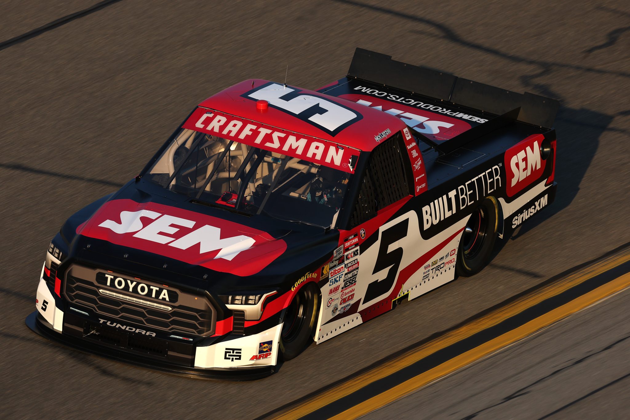 DAYTONA BEACH, FLORIDA - FEBRUARY 12: Nick Leitz, driver of the #5 SEM Products Toyota, drives during Duel 1 for the NASCAR Cup Series Daytona 500 at Daytona at Daytona International Speedway on February 12, 2026 in Daytona Beach, Florida. (Photo by Chris Graythen/Getty Images) | Getty Images