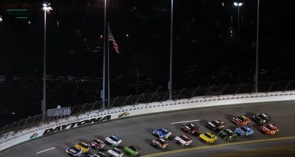 DAYTONA BEACH, FLORIDA - FEBRUARY 12: Chase Briscoe, driver of the #19 Bass Pro Shops Toyota, leads the field during Duel 2 for the NASCAR Cup Series Daytona 500 at Daytona at Daytona International Speedway on February 12, 2026 in Daytona Beach, Florida. (Photo by Kevin C. Cox/Getty Images) | Getty Images