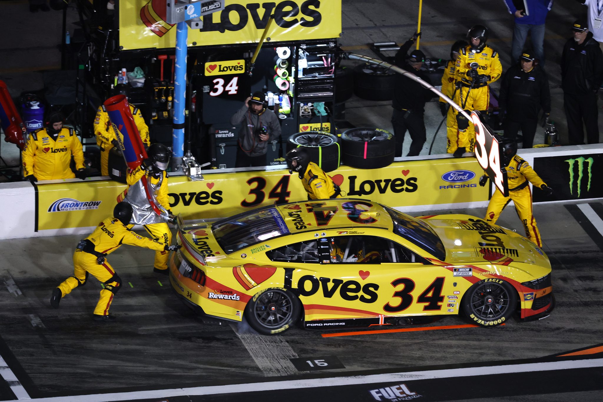 DAYTONA BEACH, FLORIDA - FEBRUARY 12: Todd Gilliland, driver of the #34 Love's Travel Stops Ford, pits during Duel 2 for the NASCAR Cup Series Daytona 500 at Daytona at Daytona International Speedway on February 12, 2026 in Daytona Beach, Florida. (Photo by Kevin C. Cox/Getty Images) | Getty Images