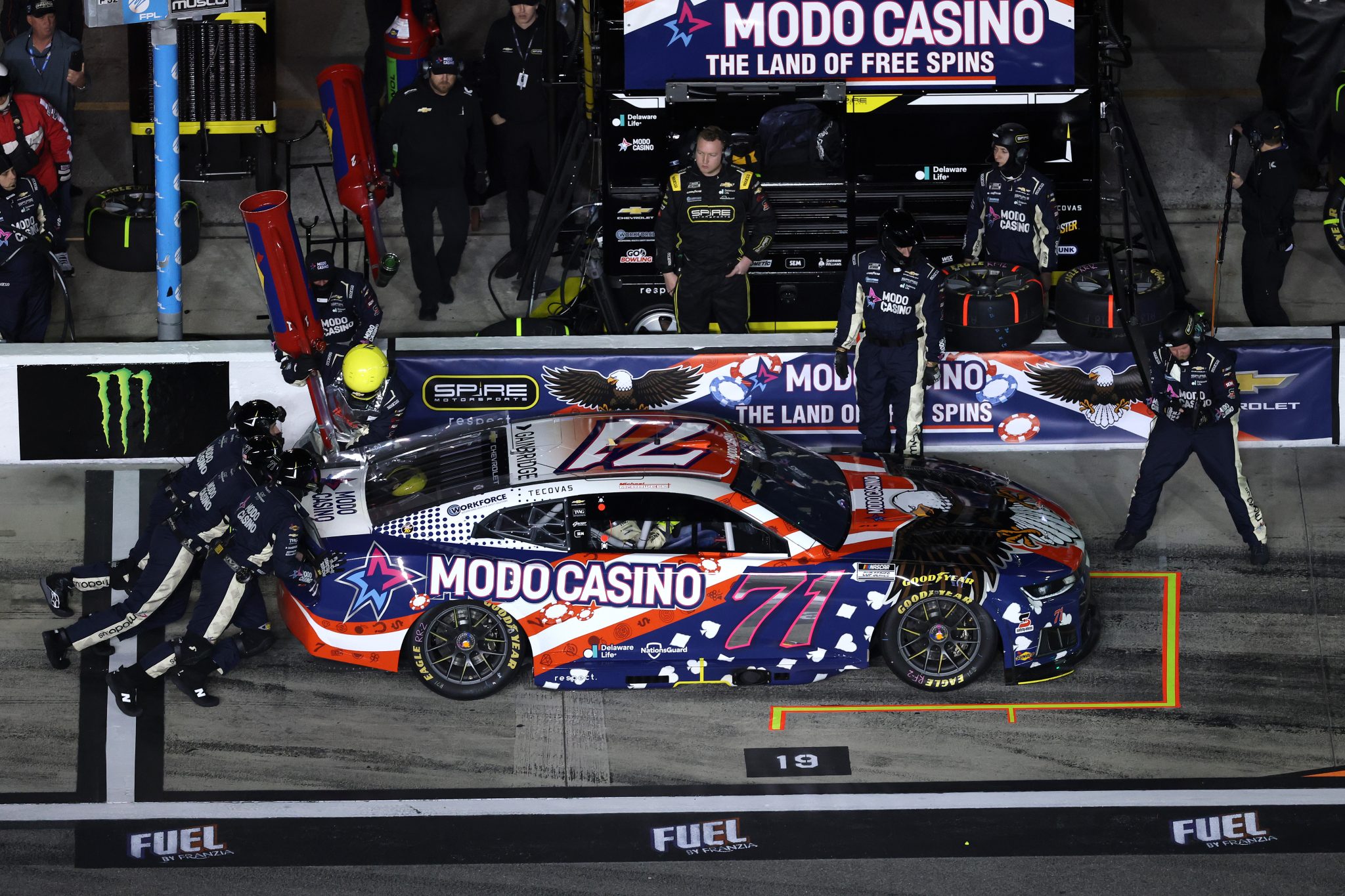 DAYTONA BEACH, FLORIDA - FEBRUARY 12: Michael McDowell, driver of the #71 Modo Casino Chevrolet, pits during Duel 2 for the NASCAR Cup Series Daytona 500 at Daytona at Daytona International Speedway on February 12, 2026 in Daytona Beach, Florida. (Photo by Kevin C. Cox/Getty Images) | Getty Images