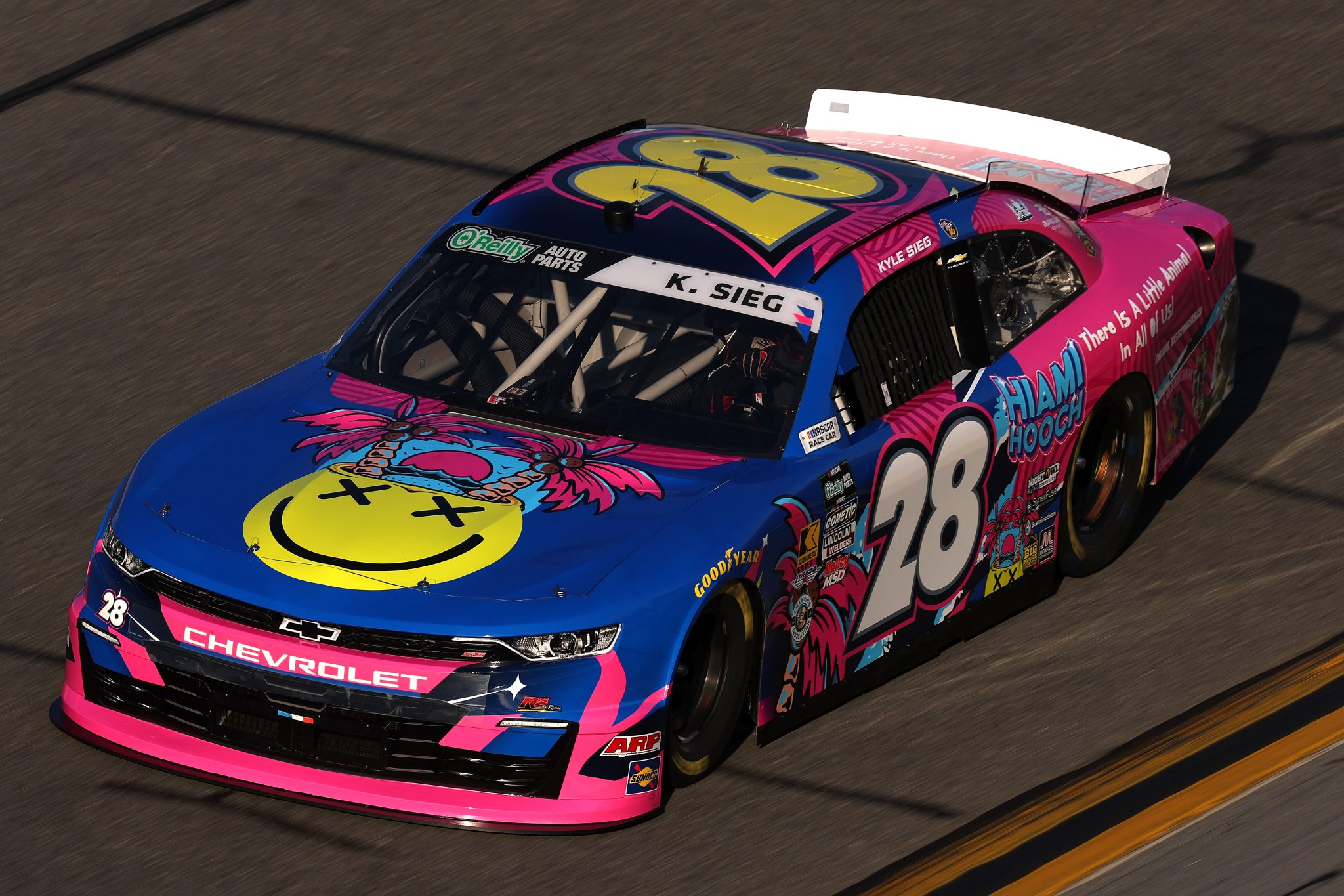 DAYTONA BEACH, FLORIDA - FEBRUARY 13: Kyle Sieg, driver of the #28 Hiami Hooch Chevrolet, drives during practice for the NASCAR O'Reilly Auto Parts Series United Rentals 300 at Daytona International Speedway on February 13, 2026 in Daytona Beach, Florida. (Photo by Chris Graythen/Getty Images) | Getty Images