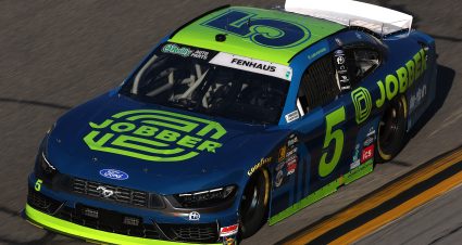 DAYTONA BEACH, FLORIDA - FEBRUARY 13: Luke Fenhaus, driver of the #5 Jobber/dun-rite/ICS Ford, drives during practice for the NASCAR O'Reilly Auto Parts Series United Rentals 300 at Daytona International Speedway on February 13, 2026 in Daytona Beach, Florida. (Photo by Chris Graythen/Getty Images) | Getty Images