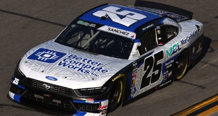 DAYTONA BEACH, FLORIDA - FEBRUARY 13: Nick Sanchez, driver of the #25 Better Compute Works Inc Ford, drives during practice for the NASCAR O'Reilly Auto Parts Series United Rentals 300 at Daytona International Speedway on February 13, 2026 in Daytona Beach, Florida. (Photo by Chris Graythen/Getty Images) | Getty Images
