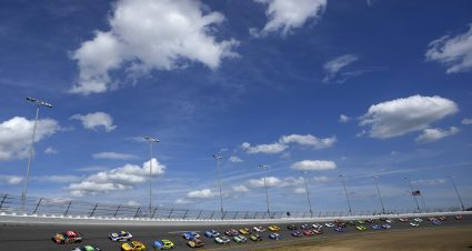 DAYTONA BEACH, FLORIDA - FEBRUARY 15: Kyle Busch, driver of the #8 zone Jalapeno Lime Chevrolet, and Chase Briscoe, driver of the #19 Bass Pro Shops Toyota, lead the field to start  the NASCAR Cup Series Daytona 500 at Daytona International Speedway on February 15, 2026 in Daytona Beach, Florida. (Photo by Patrick McDermott/Getty Images) | Getty Images