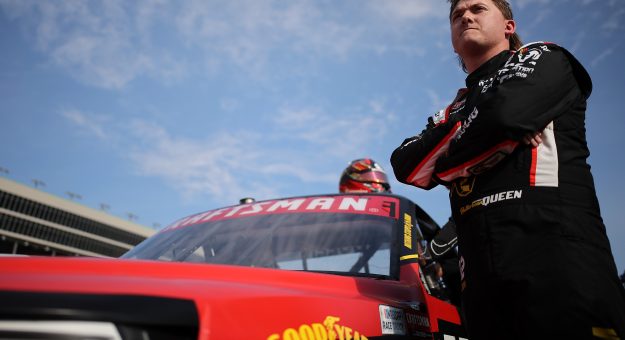 HAMPTON, GEORGIA - FEBRUARY 20: Brenden Queen, driver of the #12 Cummins RAM, looks on during qualifying for the NASCAR Craftsman Truck Series Fr8 Racing 208 at Echo Park Speedway on February 20, 2026 in Hampton, Georgia. (Photo by Jonathan Bachman/Getty Images) | Getty Images