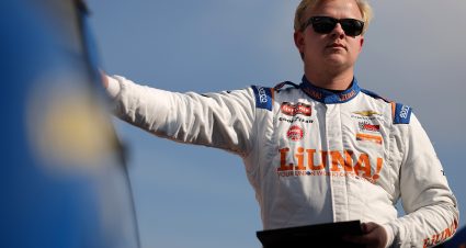 HAMPTON, GEORGIA - FEBRUARY 20: Tyler Ankrum, driver of the #18 LiUNA! Chevrolet, looks on during qualifying for the NASCAR Craftsman Truck Series Fr8 Racing 208 at Echo Park Speedway on February 20, 2026 in Hampton, Georgia. (Photo by Jonathan Bachman/Getty Images) | Getty Images