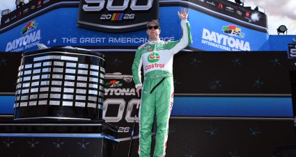 DAYTONA BEACH, FLORIDA - FEBRUARY 15: Brad Keselowski, driver of the #6 Castrol Ford, waves to fans as he walks onstage with a caneduring driver intros prior to the NASCAR Cup Series Daytona 500 at Daytona International Speedway on February 15, 2026 in Daytona Beach, Florida. (Photo by Jeff Curry/Getty Images) | Getty Images