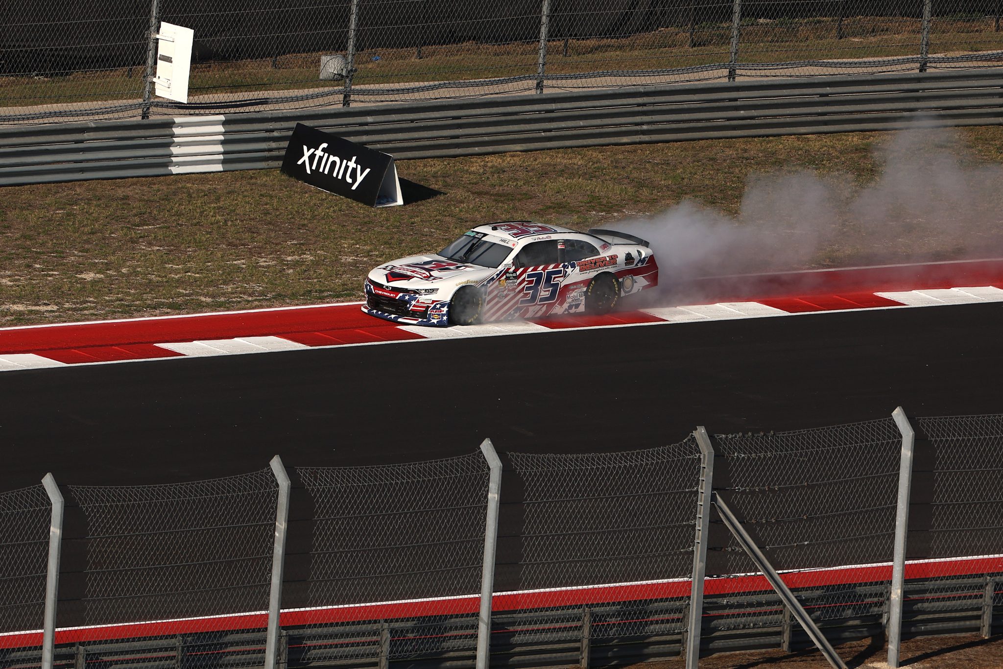 AUSTIN, TEXAS - FEBRUARY 27: Austin J Hill, driver of the #35 SRI Chevrolet, spins after an on-track incident during practice for the NASCAR O'Reilly Auto Parts Series Focused Health 250 at Circuit of The Americas on February 27, 2026 in Austin, Texas. (Photo by James Gilbert/Getty Images) | Getty Images