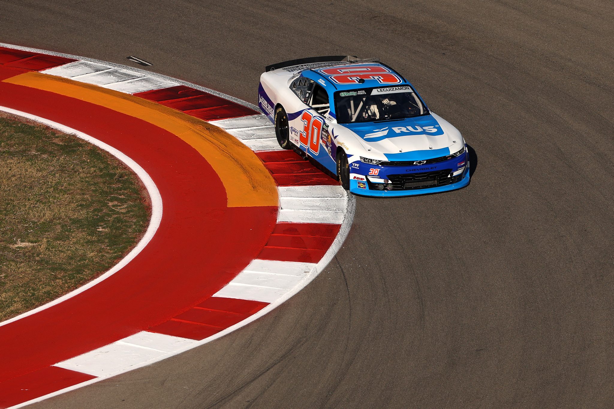 AUSTIN, TEXAS - FEBRUARY 27: Baltazar Leguizamon, driver of the #30 RUS/Speed Energy Drink Chevrolet, drives during practice for the NASCAR O'Reilly Auto Parts Series Focused Health 250 at Circuit of The Americas on February 27, 2026 in Austin, Texas. (Photo by James Gilbert/Getty Images) | Getty Images