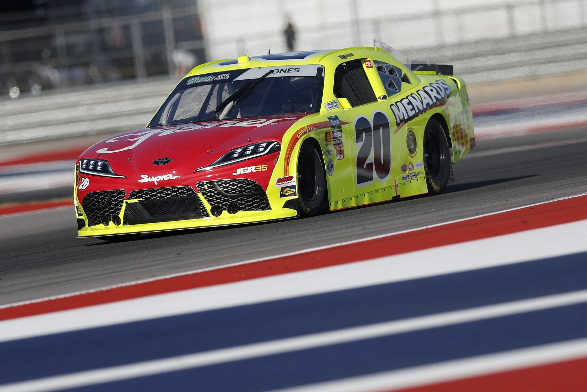 AUSTIN, TEXAS - FEBRUARY 27: Brandon Jones, driver of the #20 Menards/Fisher Toyota, drives during practice for the NASCAR O'Reilly Auto Parts Series Focused Health 250 at Circuit of The Americas on February 27, 2026 in Austin, Texas. (Photo by Logan Riely/Getty Images) | Getty Images