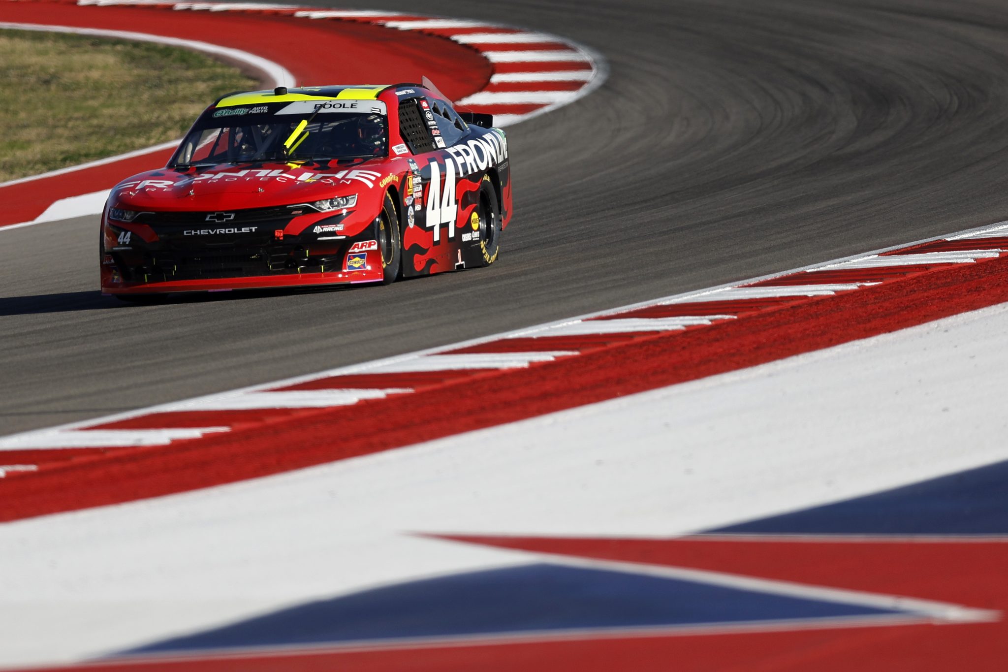 AUSTIN, TEXAS - FEBRUARY 27: Brennan Poole, driver of the #44 Frontline Fire Protection Chevrolet, drives during practice for the NASCAR O'Reilly Auto Parts Series Focused Health 250 at Circuit of The Americas on February 27, 2026 in Austin, Texas. (Photo by Logan Riely/Getty Images) | Getty Images