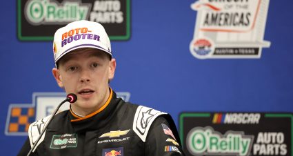 AUSTIN, TEXAS - FEBRUARY 27: Connor Zilisch, driver of the #1 Roto-Rooter Chevrolet, speaks to the media after winning the pole award during qualifying for the NASCAR O'Reilly Auto Parts Series Focused Health 250 at Circuit of The Americas on February 27, 2026 in Austin, Texas. (Photo by James Gilbert/Getty Images) | Getty Images