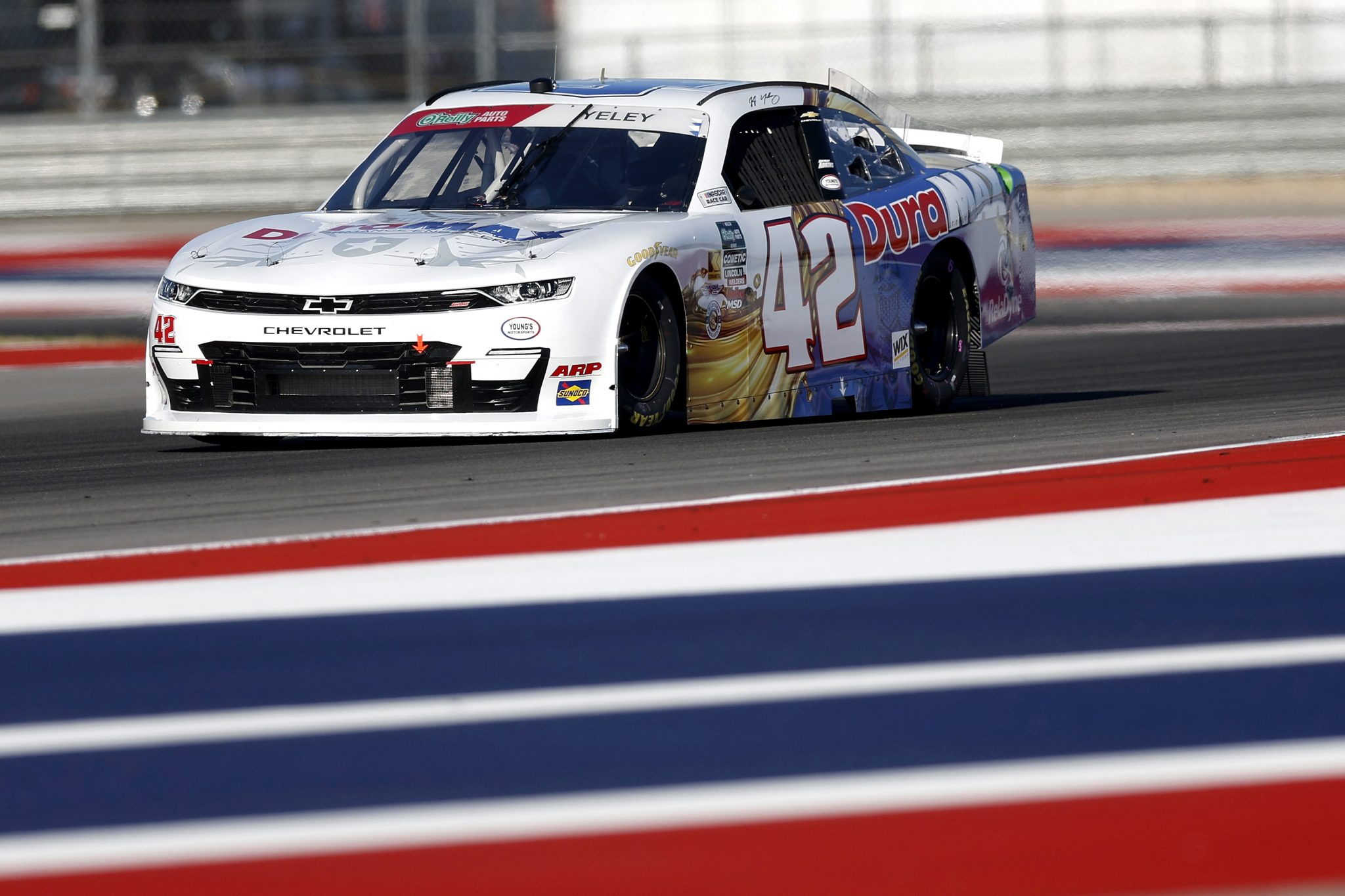 AUSTIN, TEXAS - FEBRUARY 27: JJ Yeley, driver of the #42 DuraMAX Chevrolet, drives during practice for the NASCAR O'Reilly Auto Parts Series Focused Health 250 at Circuit of The Americas on February 27, 2026 in Austin, Texas. (Photo by Logan Riely/Getty Images) | Getty Images