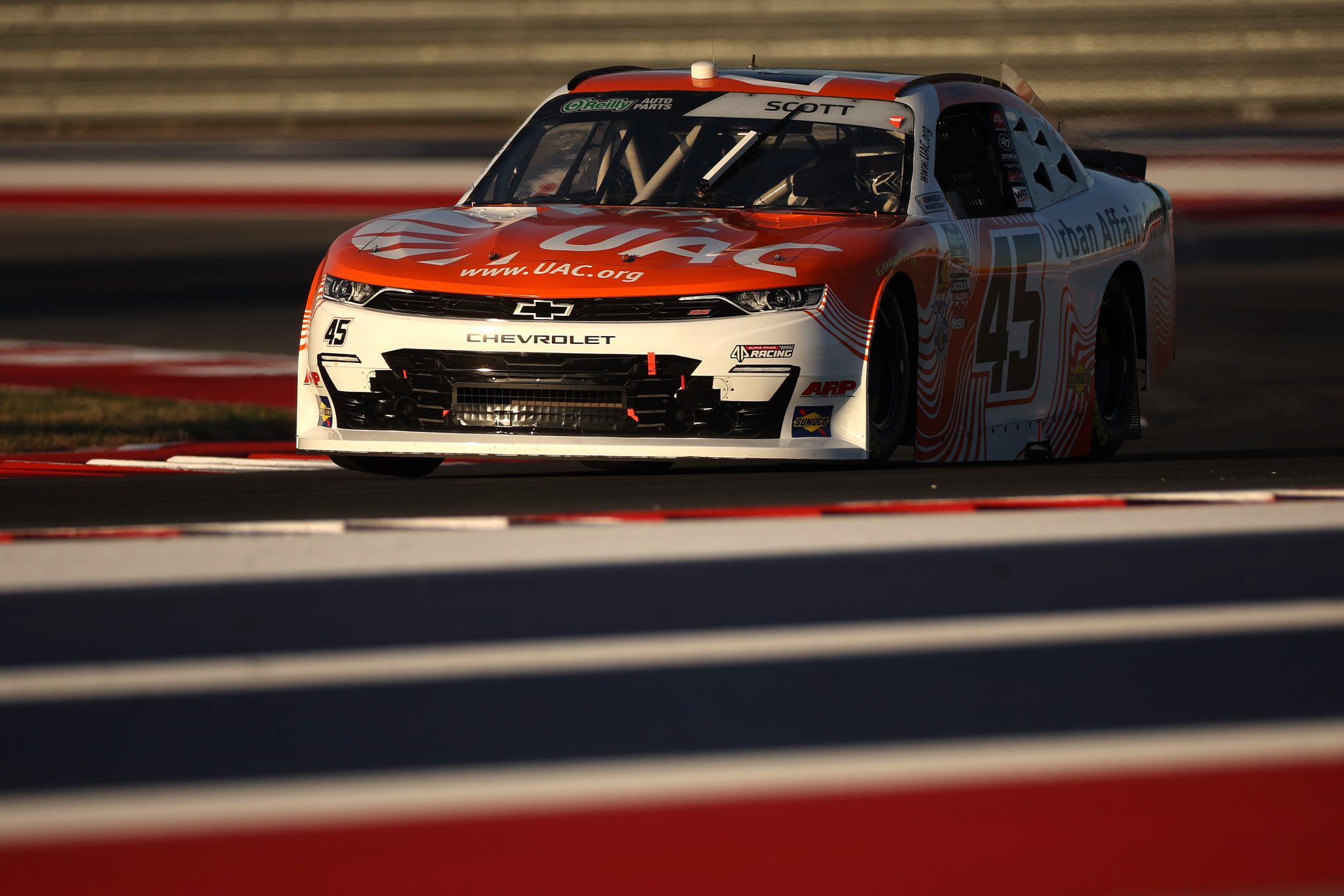 AUSTIN, TEXAS - FEBRUARY 27: Lavar Scott, driver of the #45 Urban Affairs Coalition Chevrolet, drives during qualifying for the NASCAR O'Reilly Auto Parts Series Focused Health 250 at Circuit of The Americas on February 27, 2026 in Austin, Texas. (Photo by James Gilbert/Getty Images) | Getty Images