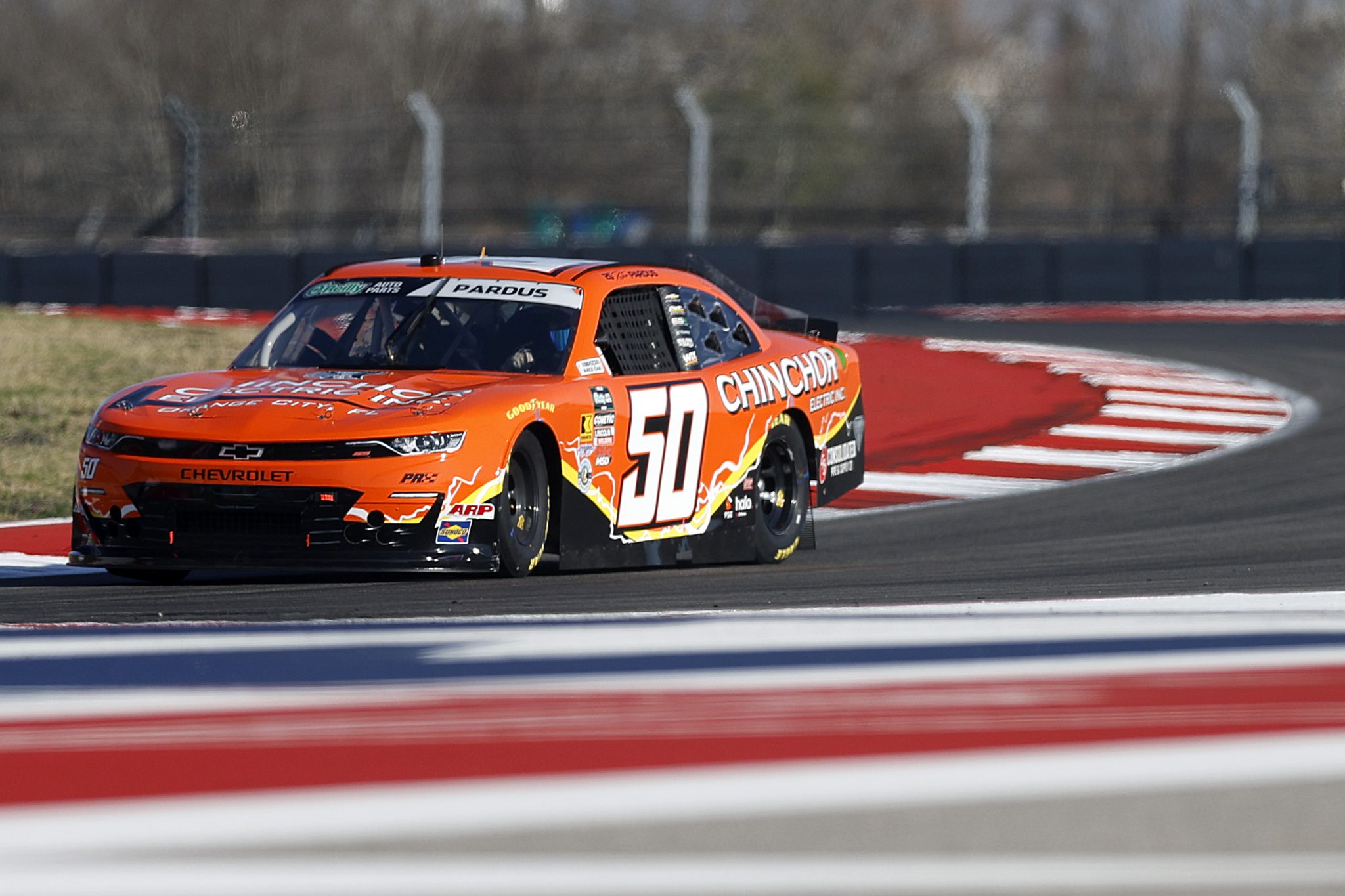 AUSTIN, TEXAS - FEBRUARY 27: Preston Pardus, driver of the #50 Chincor Electric Inc. Chevrolet, drives during practice for the NASCAR O'Reilly Auto Parts Series Focused Health 250 at Circuit of The Americas on February 27, 2026 in Austin, Texas. (Photo by Logan Riely/Getty Images) | Getty Images