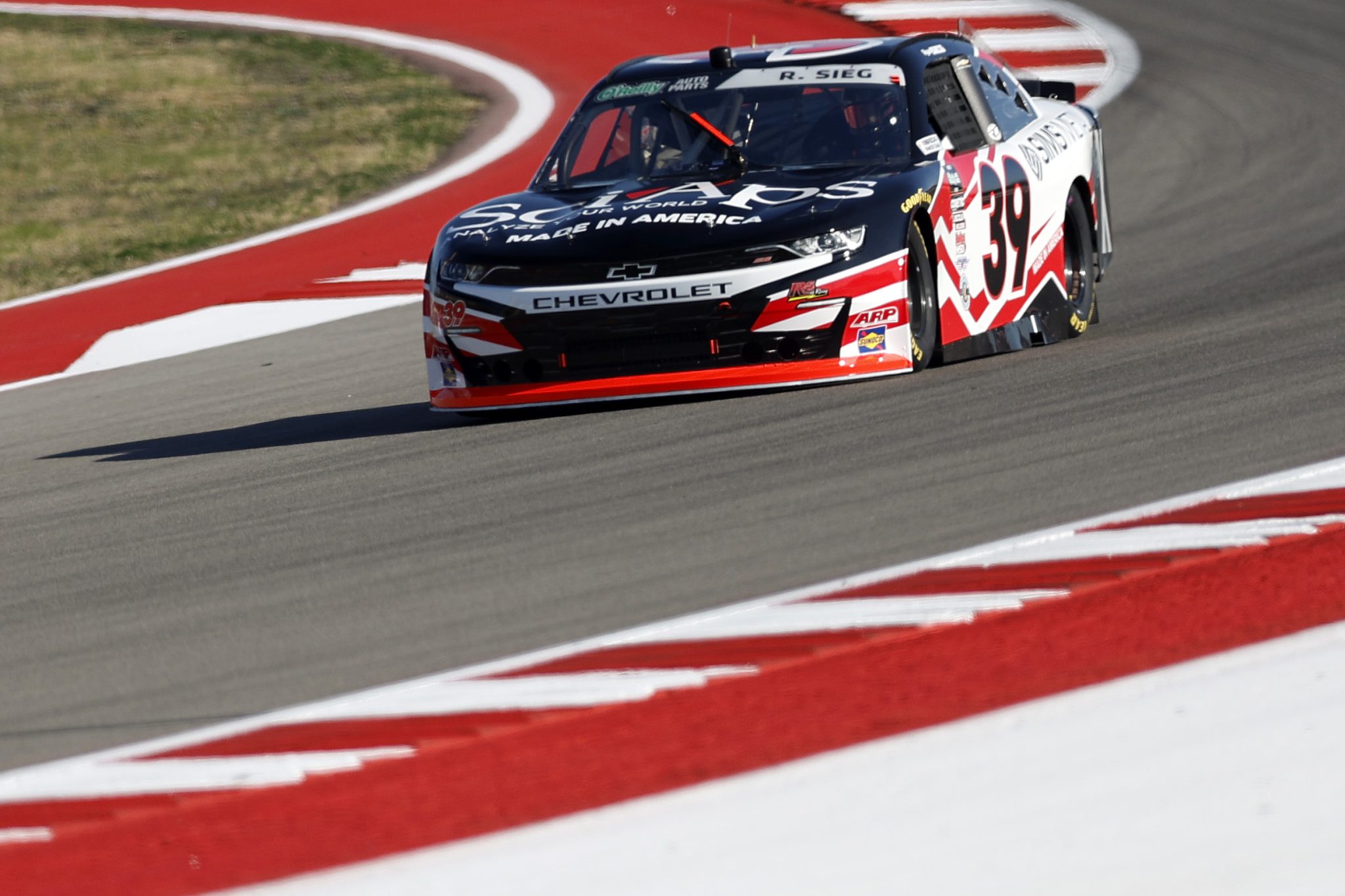 AUSTIN, TEXAS - FEBRUARY 27: Ryan Sieg, driver of the #39 SciAps/SIMS METAL Chevrolet, drives during practice for the NASCAR O'Reilly Auto Parts Series Focused Health 250 at Circuit of The Americas on February 27, 2026 in Austin, Texas. (Photo by Logan Riely/Getty Images) | Getty Images