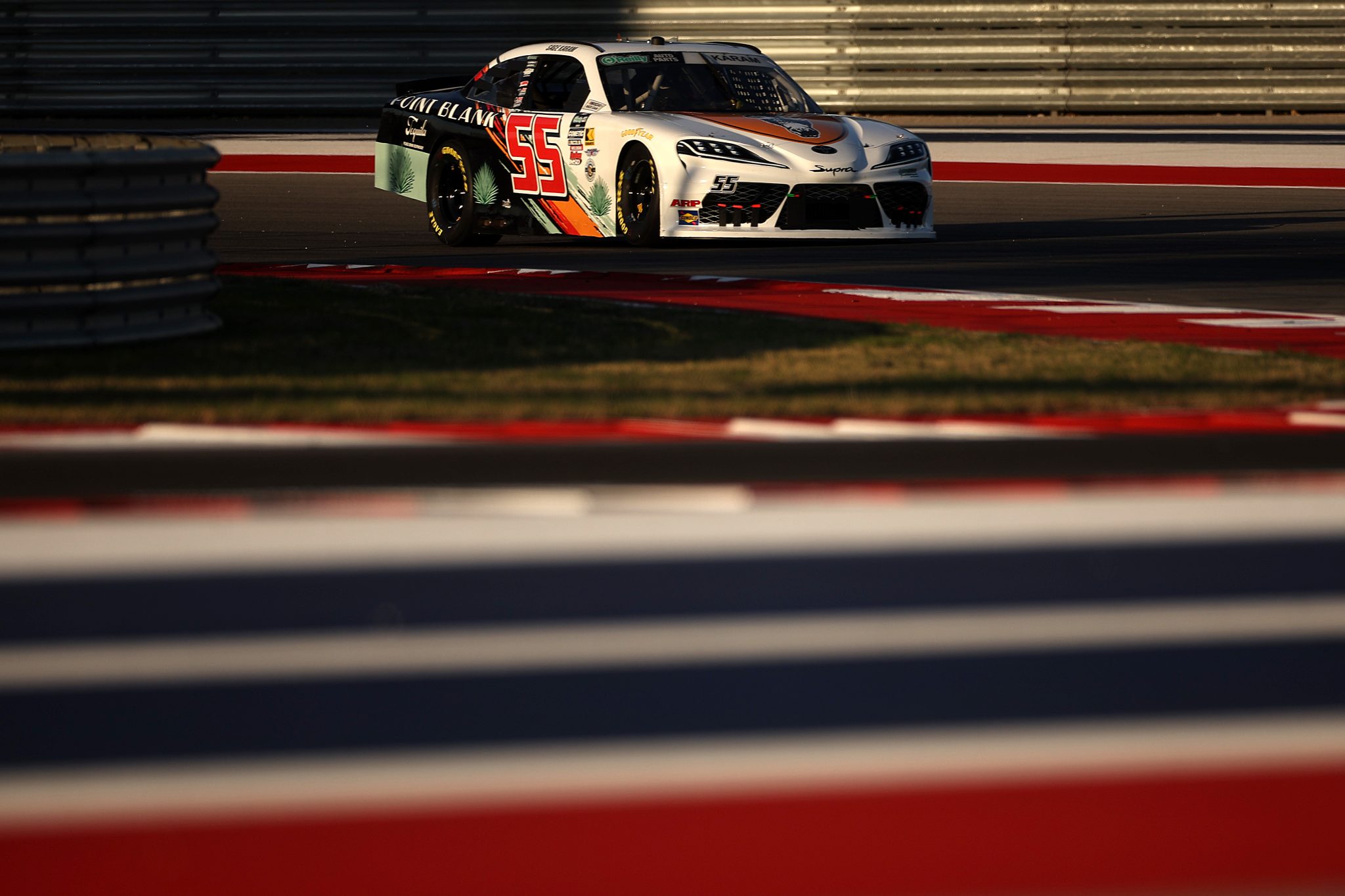 AUSTIN, TEXAS - FEBRUARY 27: Sage Karam, driver of the #55 Point Blank Tequila Chevrolet, drives during qualifying for the NASCAR O'Reilly Auto Parts Series Focused Health 250 at Circuit of The Americas on February 27, 2026 in Austin, Texas. (Photo by James Gilbert/Getty Images) | Getty Images