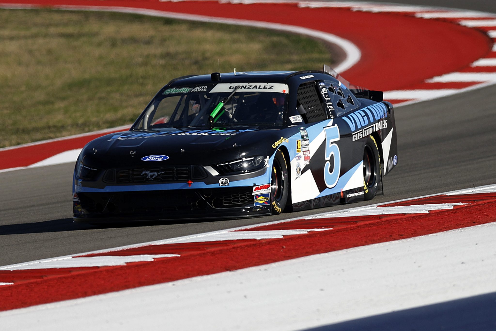 AUSTIN, TEXAS - FEBRUARY 27: Tyler Gonzalez, driver of the #5 Victory Custom Trailers Ford, drives during practice for the NASCAR O'Reilly Auto Parts Series Focused Health 250 at Circuit of The Americas on February 27, 2026 in Austin, Texas. (Photo by Logan Riely/Getty Images) | Getty Images