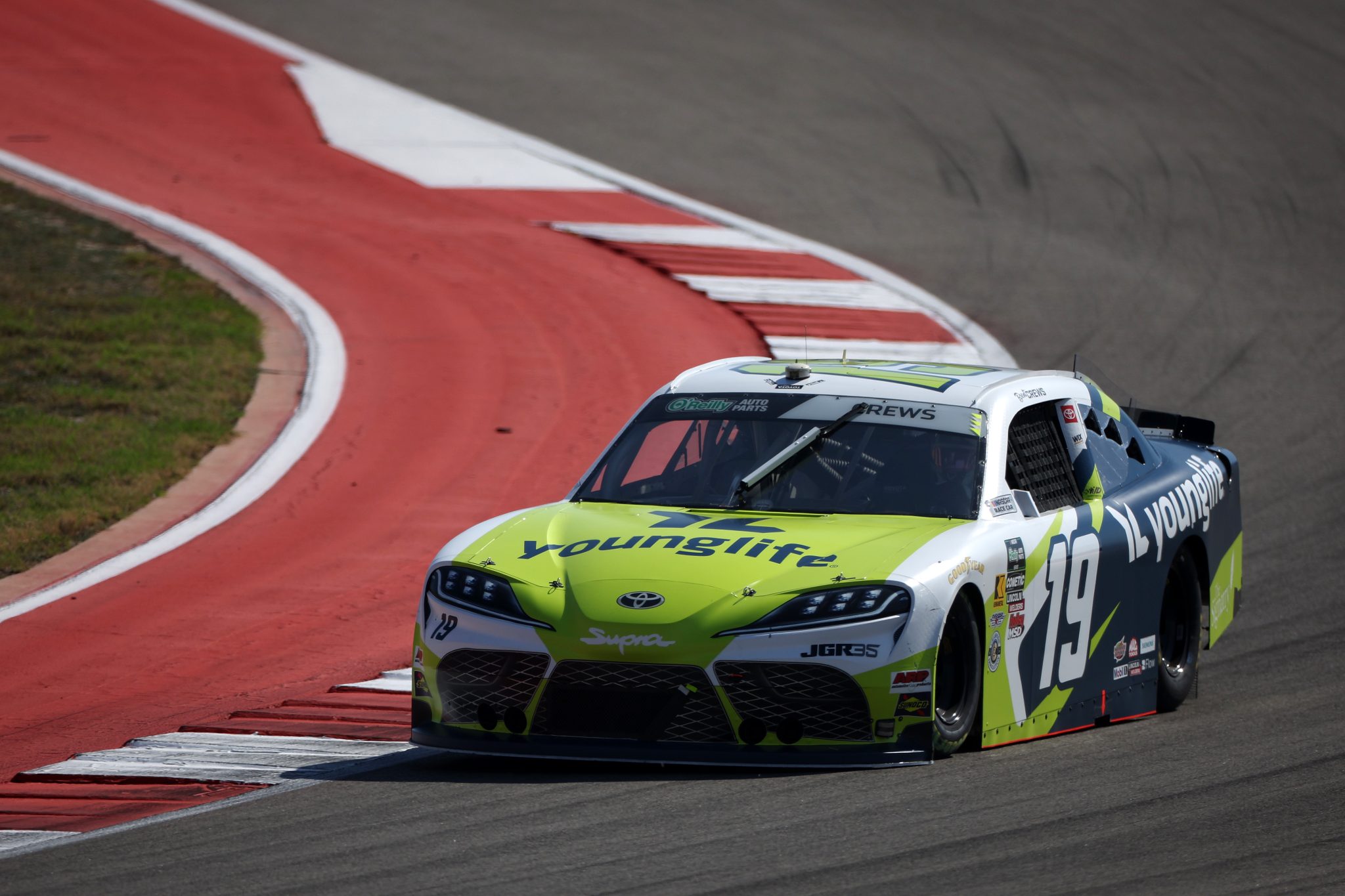 AUSTIN, TEXAS - FEBRUARY 28: Brent Crews, driver of the #19 Young Life Toyota, drives during the NASCAR O'Reilly Auto Parts Series Focused Health 250 at Circuit of The Americas on February 28, 2026 in Austin, Texas. (Photo by James Gilbert/Getty Images) | Getty Images