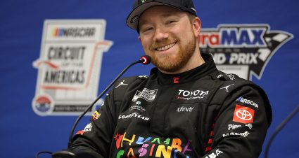AUSTIN, TEXAS - FEBRUARY 28: Tyler Reddick, driver of the #45 Chumba Casino Toyota, speaks to the media after winning the pole award for the NASCAR Cup Series DuraMax Grand Prix Powered by RelaDyne at Circuit of The Americas on February 28, 2026 in Austin, Texas. (Photo by James Gilbert/Getty Images) | Getty Images