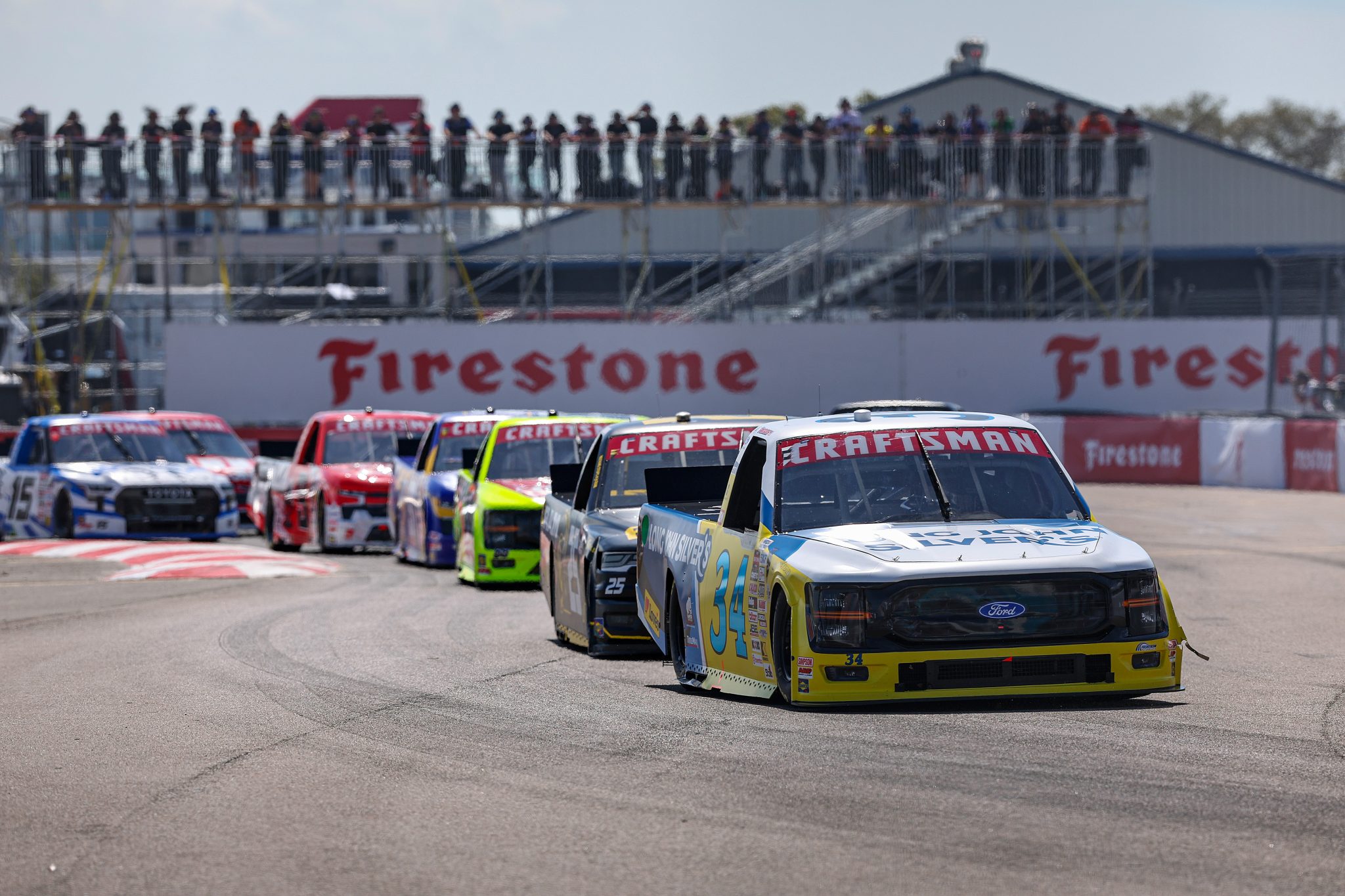ST PETERSBURG, FLORIDA - FEBRUARY 28: Layne Riggs, driver of the #34 Long John Silver's Ford, drives during the NASCAR Craftsman Truck Series OnlyBulls Green Flag 150 at Grand Prix of St. Petersburg on February 28, 2026 in St Petersburg, Florida. (Photo by David Jensen/Getty Images) | Getty Images