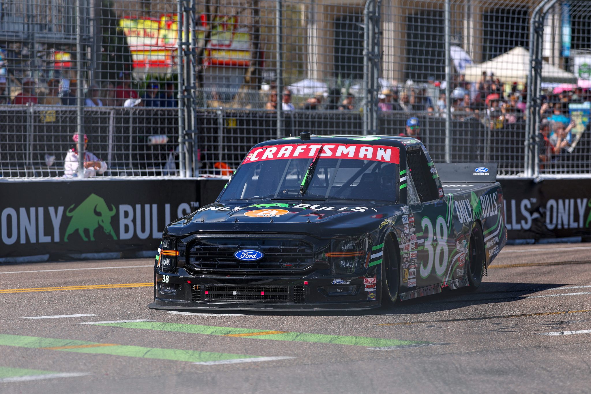 ST PETERSBURG, FLORIDA - FEBRUARY 28: Chandler Smith, driver of the #38 OnlyBulls Ford, drives during the NASCAR Craftsman Truck Series OnlyBulls Green Flag 150 at Grand Prix of St. Petersburg on February 28, 2026 in St Petersburg, Florida. (Photo by David Jensen/Getty Images) | Getty Images