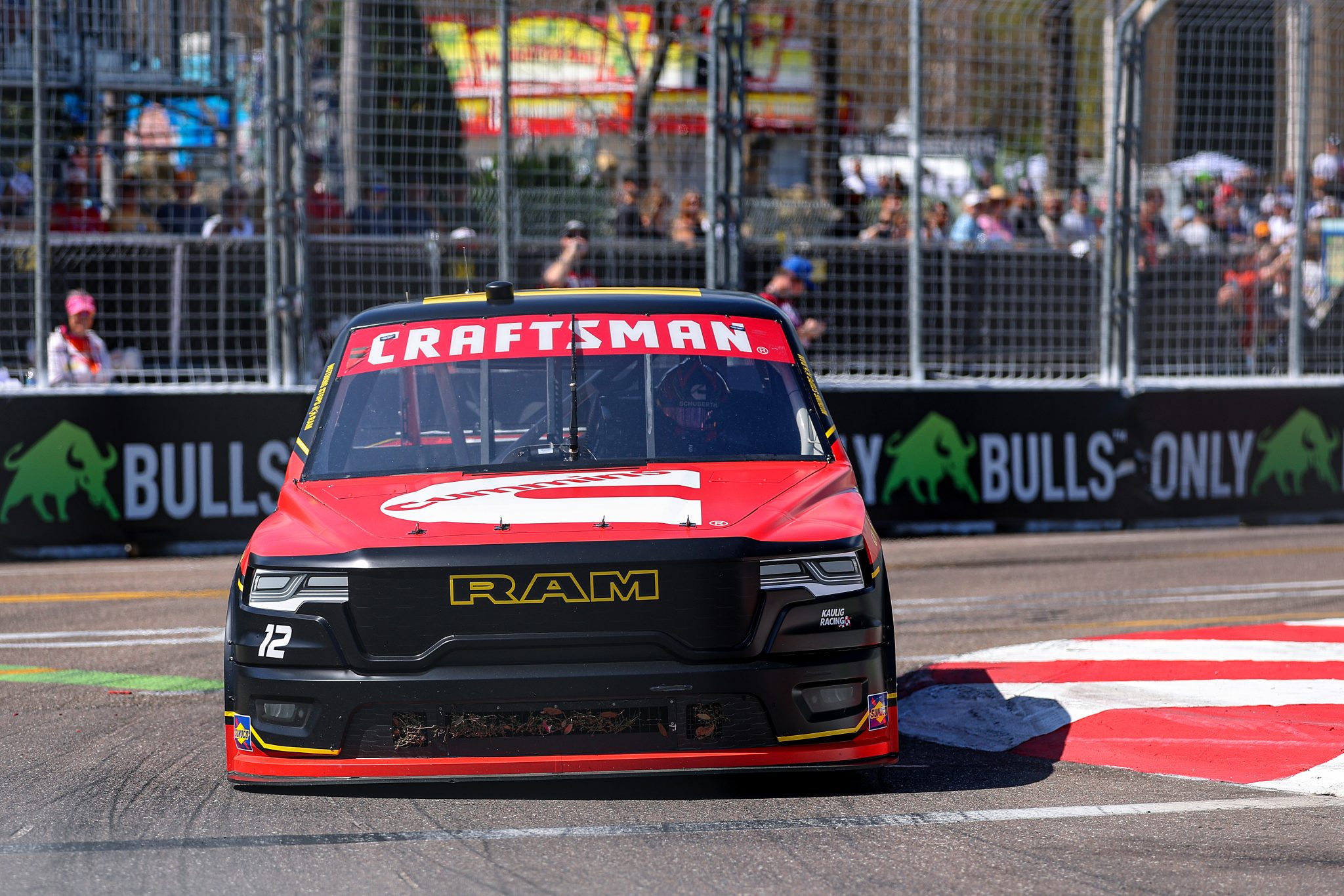 ST PETERSBURG, FLORIDA - FEBRUARY 28: Brenden Queen, driver of the #12 Cummins RAM, drives during the NASCAR Craftsman Truck Series OnlyBulls Green Flag 150 at Grand Prix of St. Petersburg on February 28, 2026 in St Petersburg, Florida. (Photo by David Jensen/Getty Images) | Getty Images