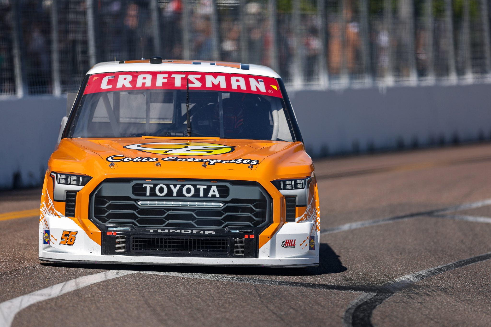 ST PETERSBURG, FLORIDA - FEBRUARY 28: Timmy Hill, driver of the #56 Coble Enterprises Toyota, drives during the NASCAR Craftsman Truck Series OnlyBulls Green Flag 150 at Grand Prix of St. Petersburg on February 28, 2026 in St Petersburg, Florida. (Photo by David Jensen/Getty Images) | Getty Images