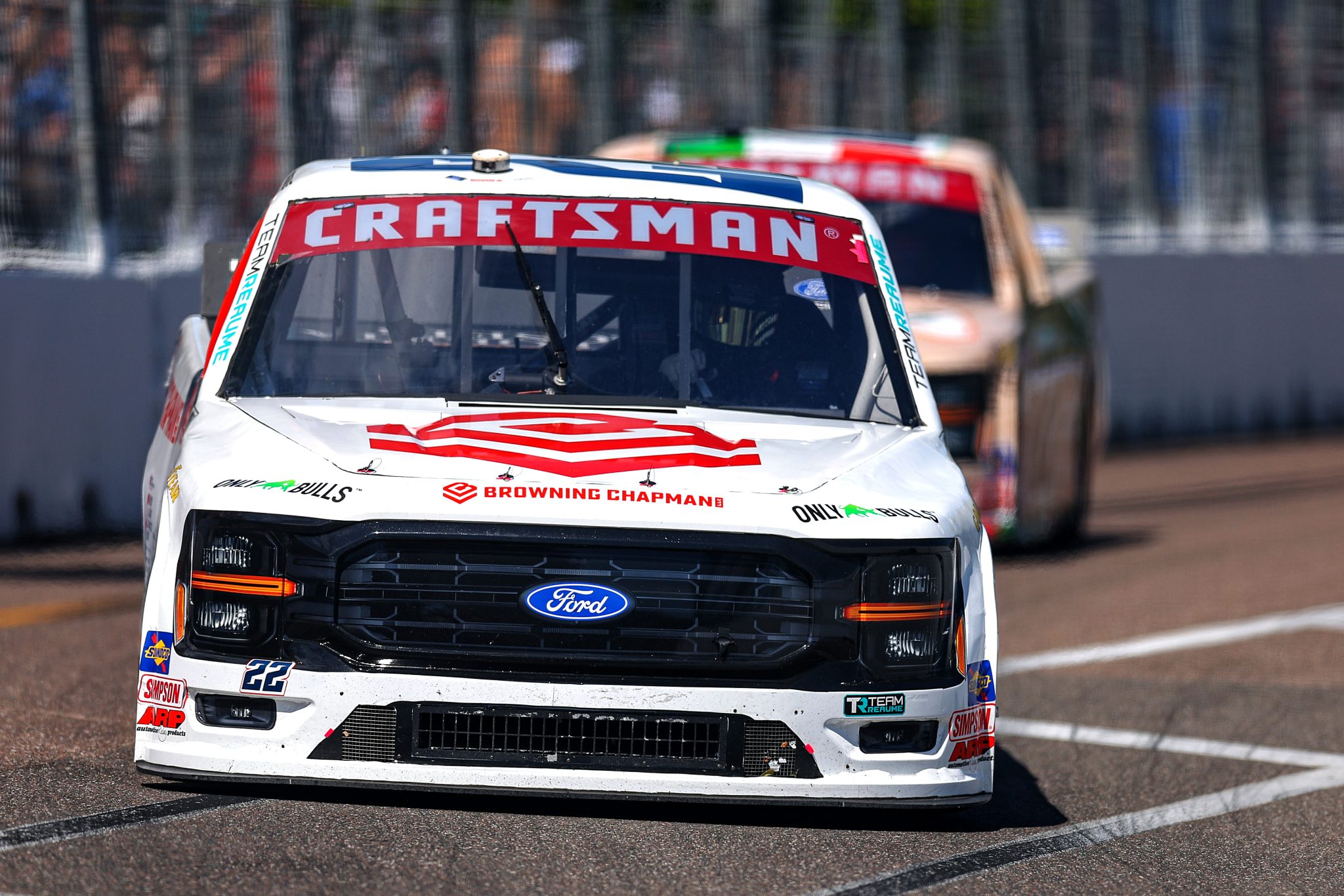 ST PETERSBURG, FLORIDA - FEBRUARY 28: Jackson Lee, driver of the #22 Browning Chapman Ford, drives during the NASCAR Craftsman Truck Series OnlyBulls Green Flag 150 at Grand Prix of St. Petersburg on February 28, 2026 in St Petersburg, Florida. (Photo by David Jensen/Getty Images) | Getty Images