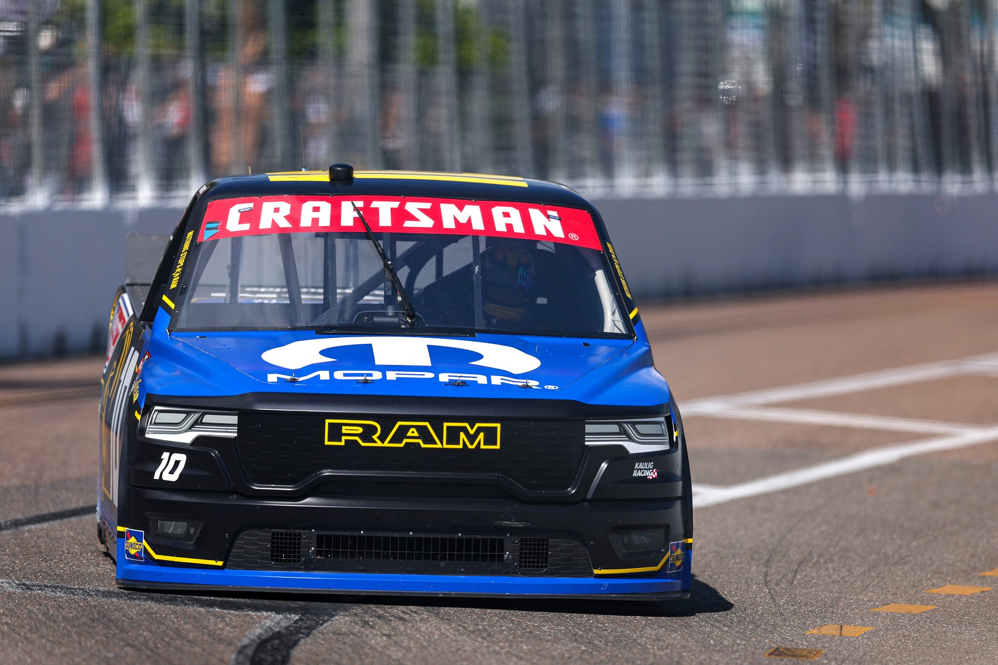 ST PETERSBURG, FLORIDA - FEBRUARY 28: Daniel Dye, driver of the #10 Mopar RAM, drives during the NASCAR Craftsman Truck Series OnlyBulls Green Flag 150 at Grand Prix of St. Petersburg on February 28, 2026 in St Petersburg, Florida. (Photo by David Jensen/Getty Images) | Getty Images