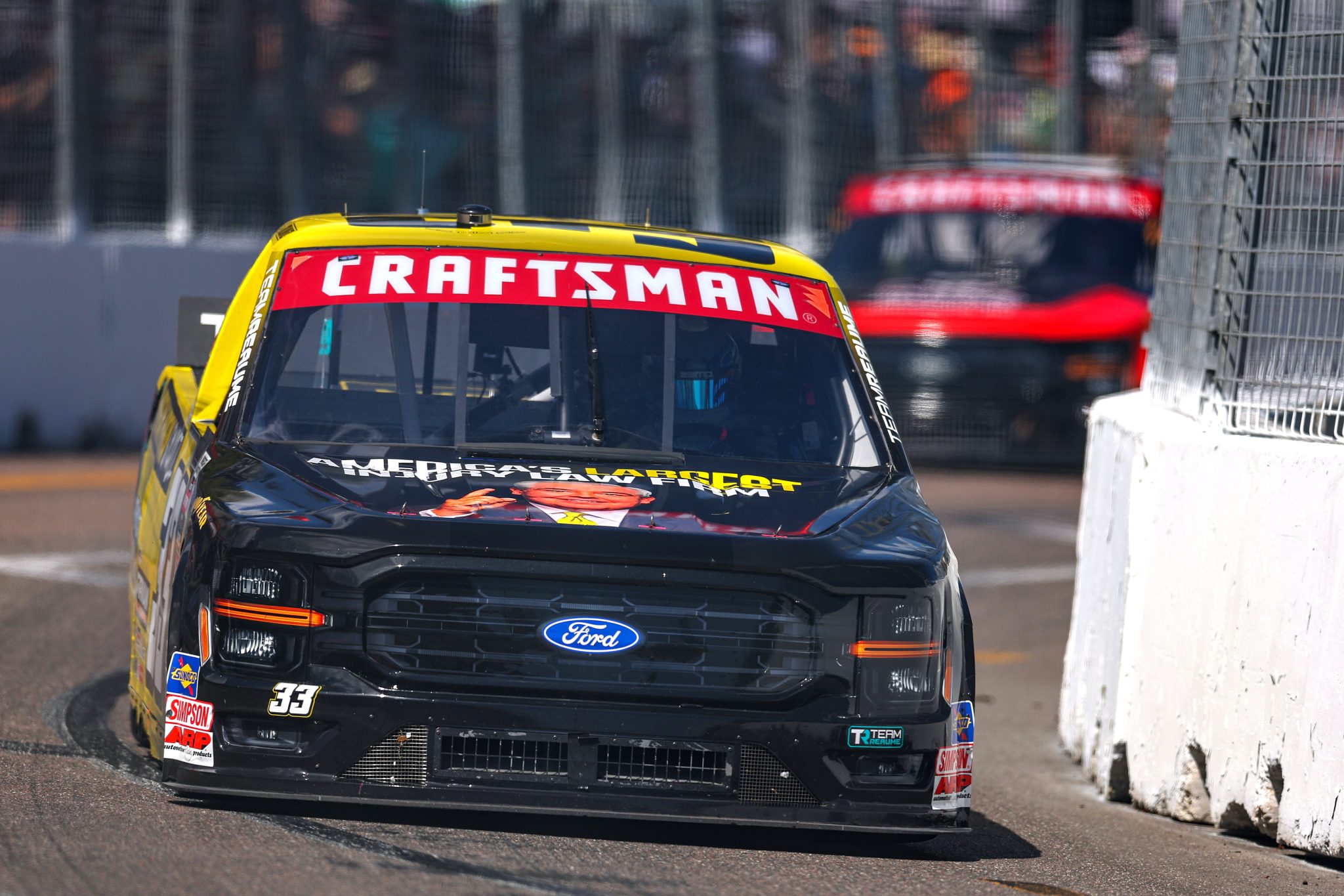 ST PETERSBURG, FLORIDA - FEBRUARY 28: Frankie Muniz, driver of the #33 Morgan & Morgan Ford, drives during the NASCAR Craftsman Truck Series OnlyBulls Green Flag 150 at Grand Prix of St. Petersburg on February 28, 2026 in St Petersburg, Florida. (Photo by David Jensen/Getty Images) | Getty Images