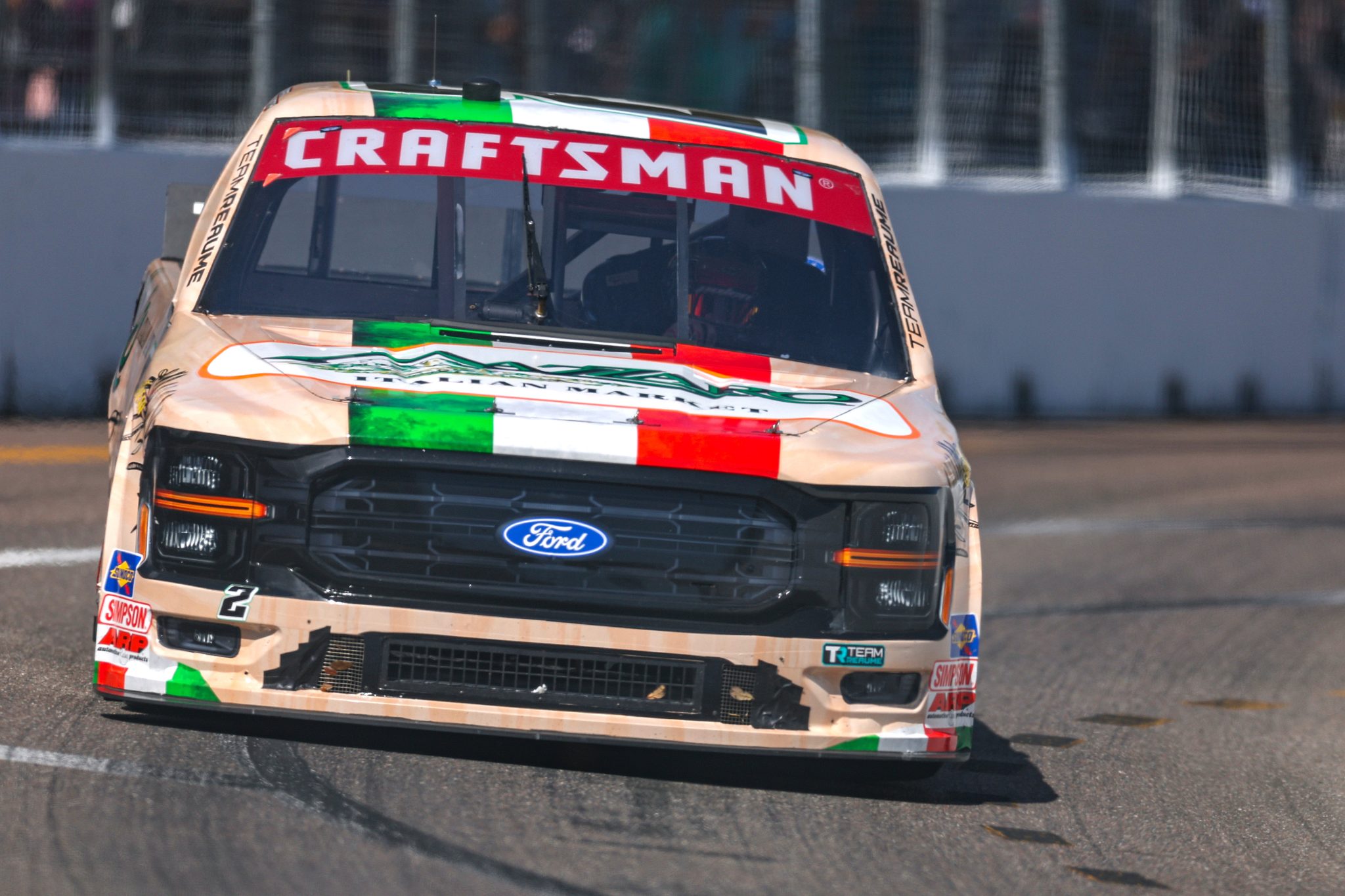 ST PETERSBURG, FLORIDA - FEBRUARY 28: Carter Fartuch, driver of the #2 Mazzaro Italian Market Ford, drives during the NASCAR Craftsman Truck Series OnlyBulls Green Flag 150 at Grand Prix of St. Petersburg on February 28, 2026 in St Petersburg, Florida. (Photo by David Jensen/Getty Images) | Getty Images
