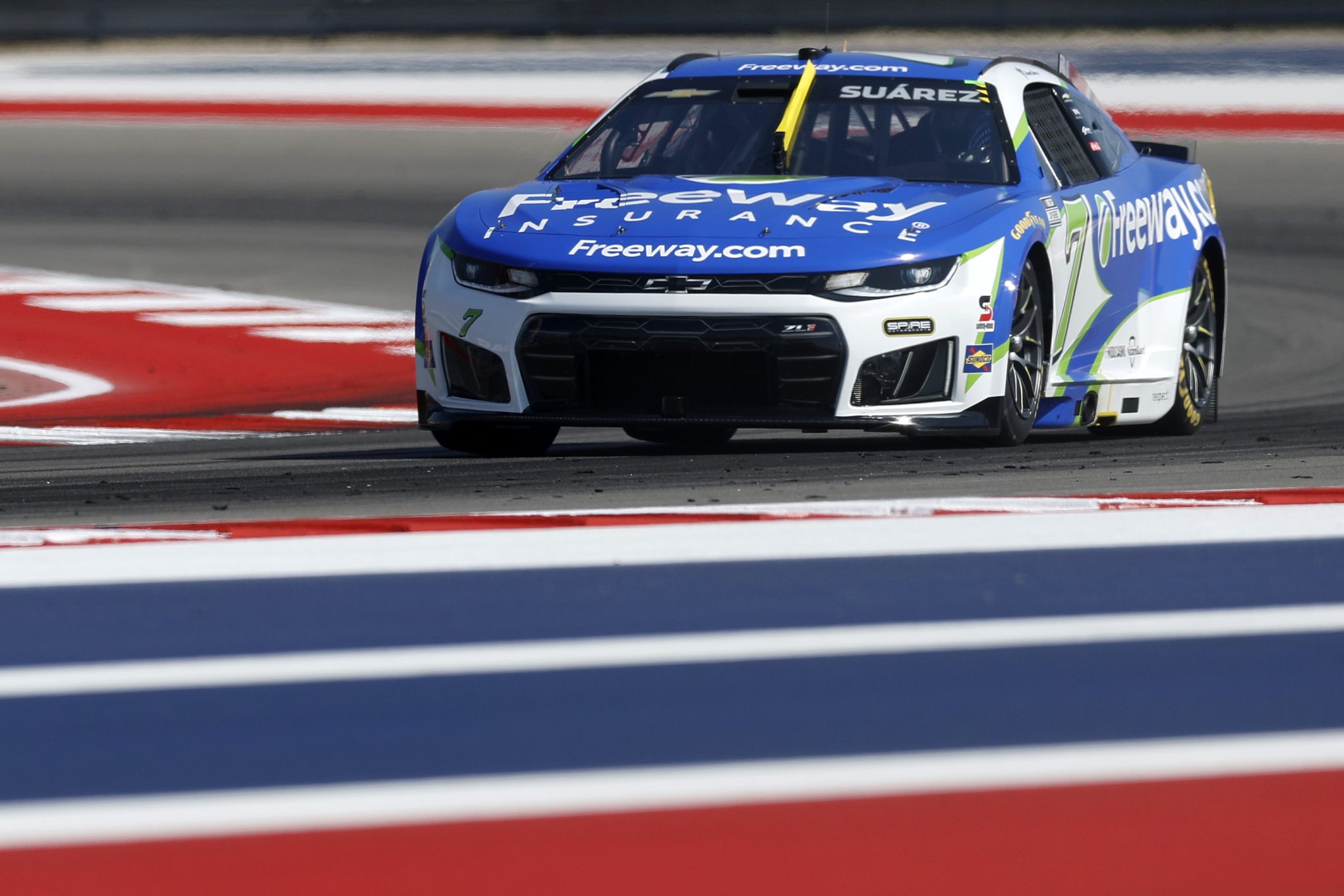 AUSTIN, TEXAS - FEBRUARY 28: Daniel Suarez, driver of the #7 Freeway Insurance Chevrolet, drives during qualifying for the NASCAR Cup Series DuraMax Grand Prix Powered by RelaDyne at Circuit of The Americas on February 28, 2026 in Austin, Texas. (Photo by Logan Riely/Getty Images) | Getty Images