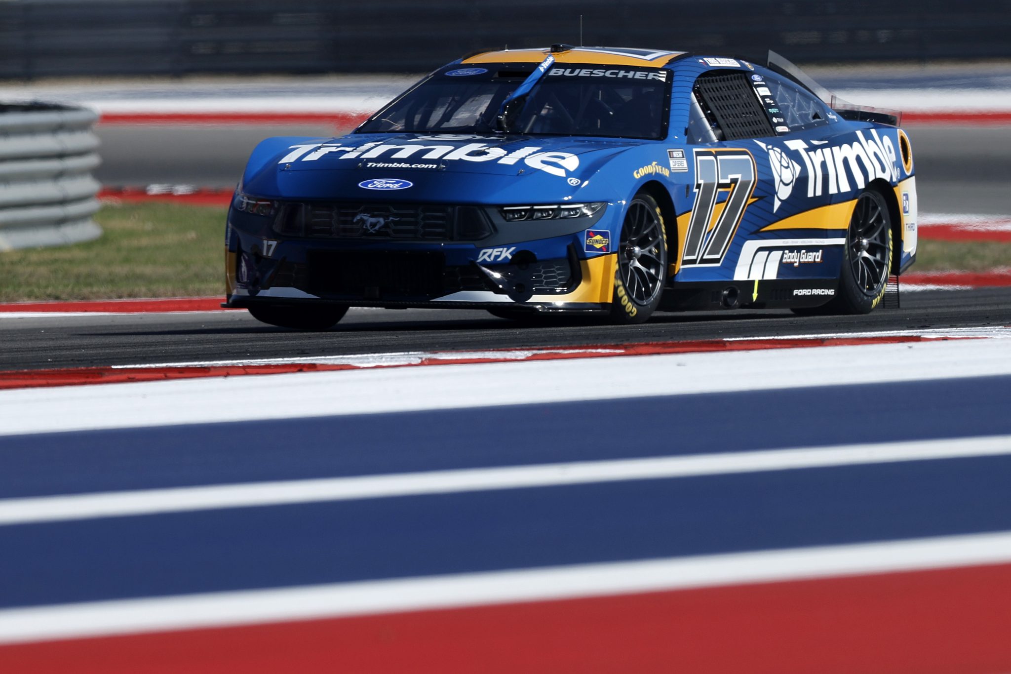 AUSTIN, TEXAS - FEBRUARY 28: Chris Buescher, driver of the #17 Trimble Ford, drives during qualifying for the NASCAR Cup Series DuraMax Grand Prix Powered by RelaDyne at Circuit of The Americas on February 28, 2026 in Austin, Texas. (Photo by Logan Riely/Getty Images) | Getty Images