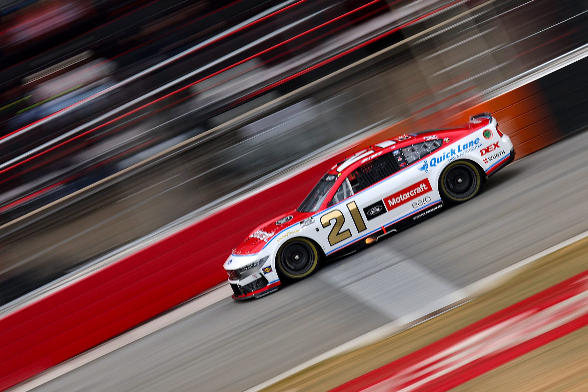 WINSTON SALEM, NORTH CAROLINA - FEBRUARY 04: Josh Berry, driver of the #21 Motorcraft/Quick Lane Ford, drives during the Last Chance qualifying race for the Cook Out Clash at Bowman Gray Stadium on February 04, 2026 in Winston Salem, North Carolina. (Photo by Jonathan Bachman/Getty Images) | Getty Images