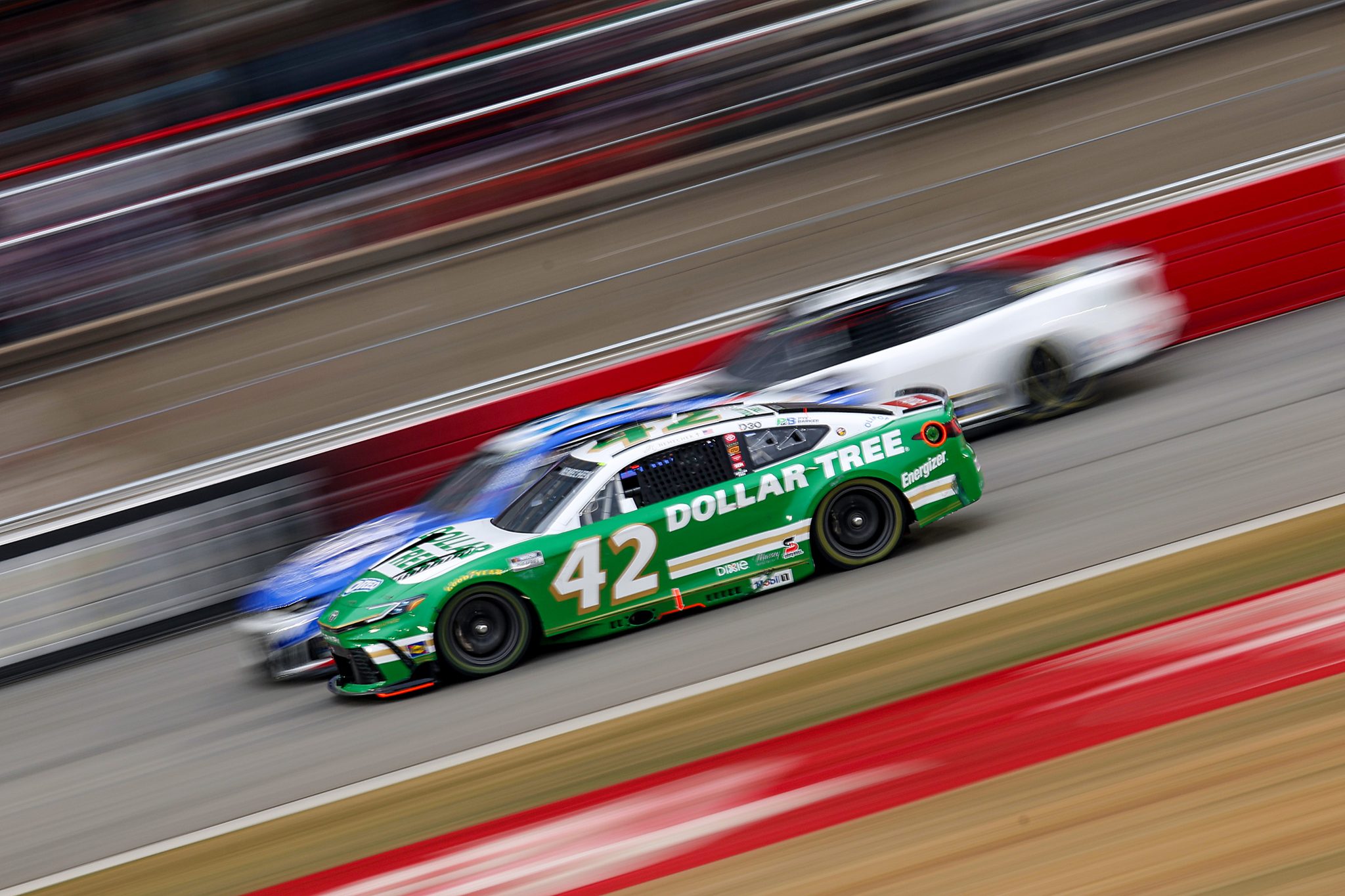 WINSTON SALEM, NORTH CAROLINA - FEBRUARY 04: John H. Nemechek, driver of the #42 Dollar Tree Toyota, drives during the Last Chance qualifying race for the Cook Out Clash at Bowman Gray Stadium on February 04, 2026 in Winston Salem, North Carolina. (Photo by Jonathan Bachman/Getty Images) | Getty Images